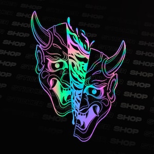 Samurai Oni Mask Decal, JDM Oil Slick Sticker, Custom Vinil Decal, Japanese Window Decal, Windshield Vehicle Decal, Stickers for Cars