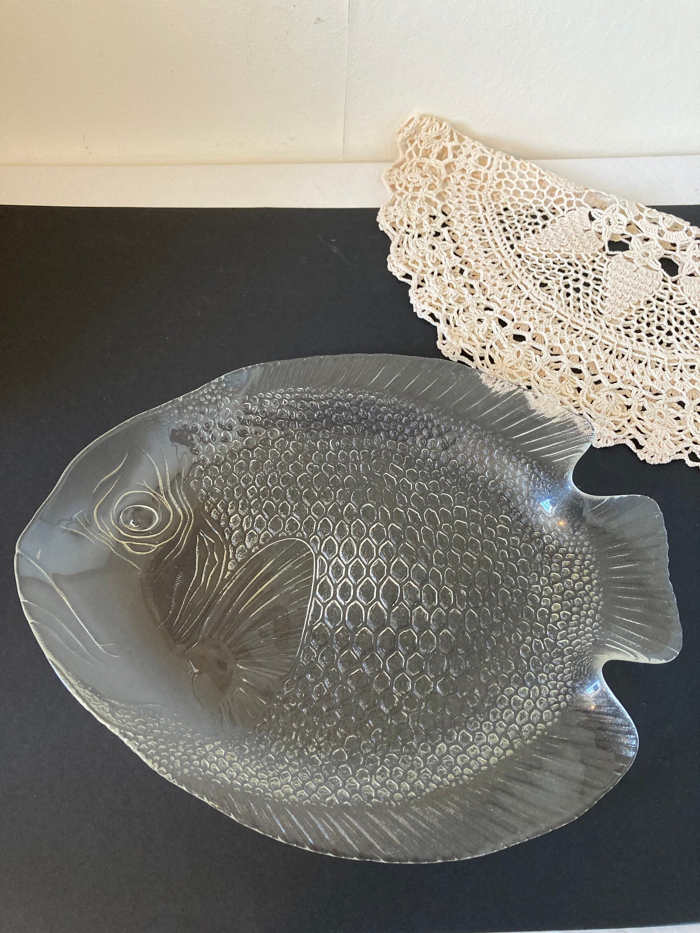 Français Vintage Grand Arcoroc Arcopal Fish Design Assiette de Service Plateau Fruits Mer Affichage 