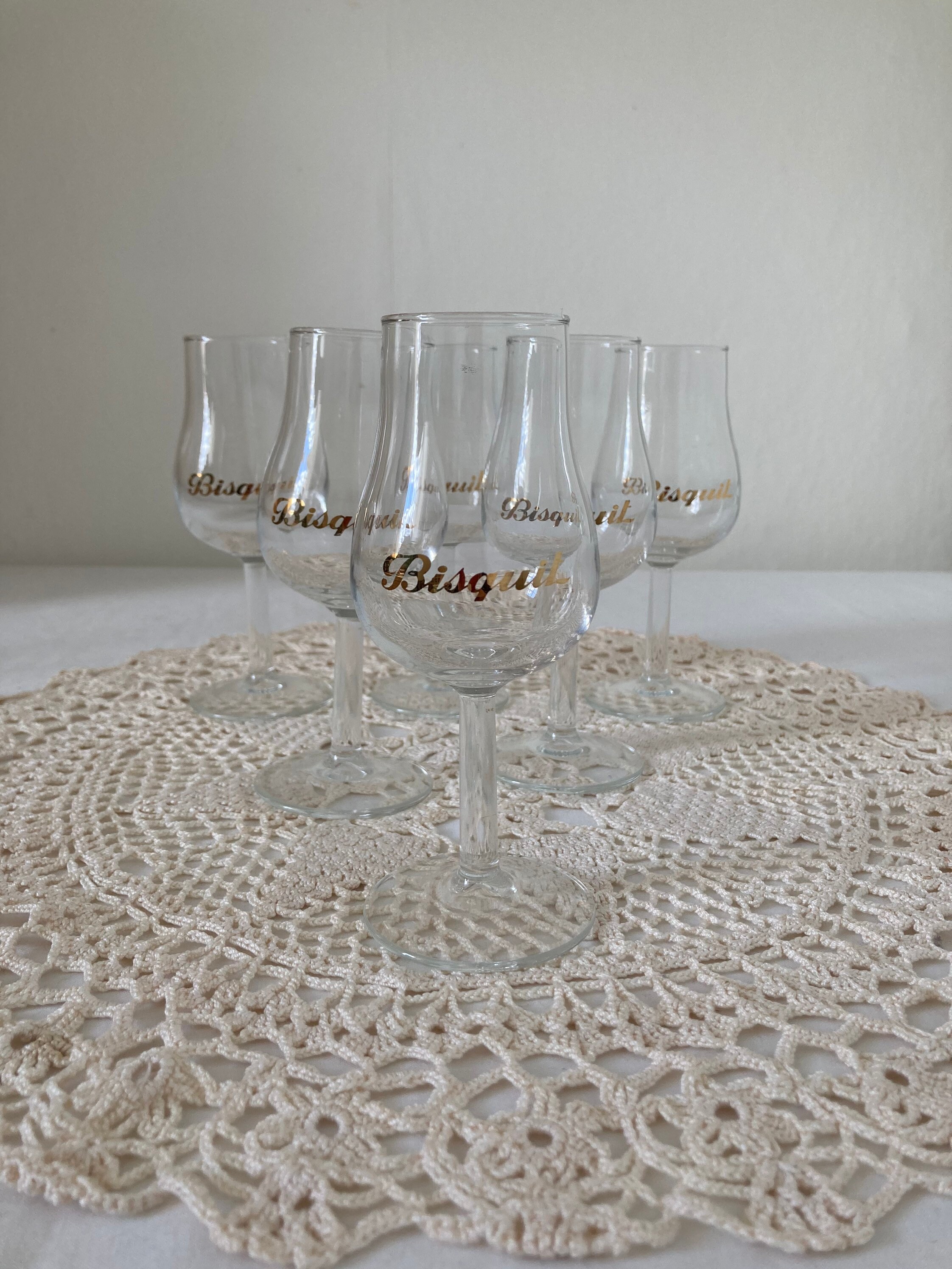 Ensemble de 6 Bisquit Cognac Glasses Français Barware Vintage/Bistro Restaurant Promotionnel Publici