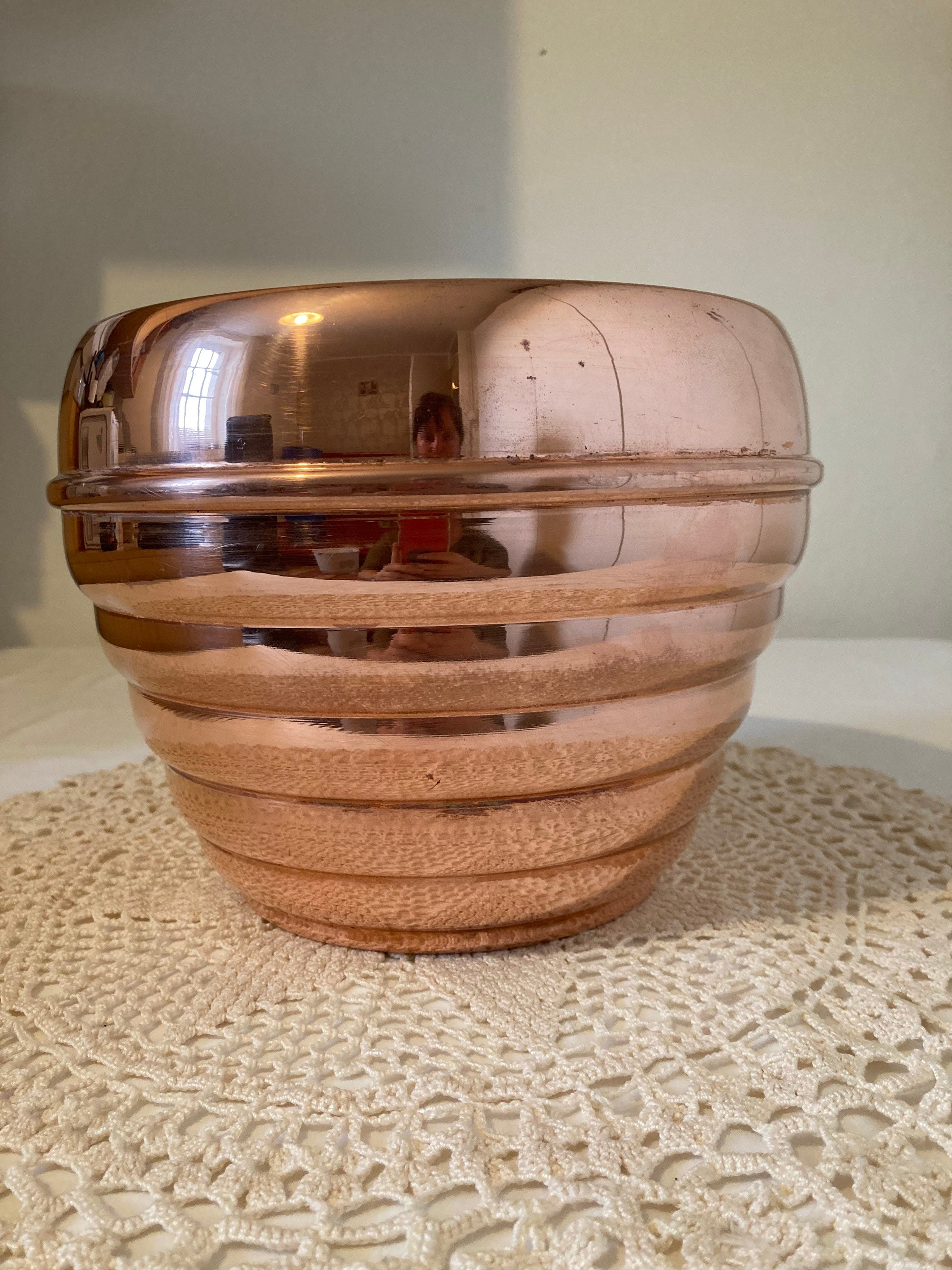 Français Vintage Lecellier de Villedieu Copper Planter avec Lignes Horizontales Plant Pot Collectibl