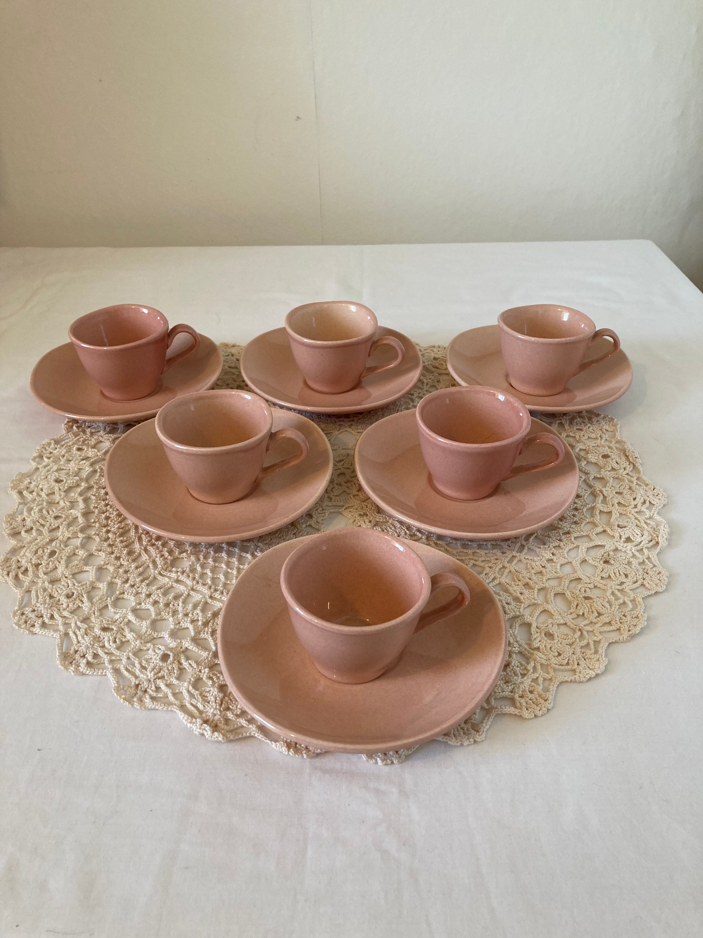 Belle Niderviller Rose Français Ensemble Vintage de 6 Tasses Espresso et Soucoupes Mid Century Trian