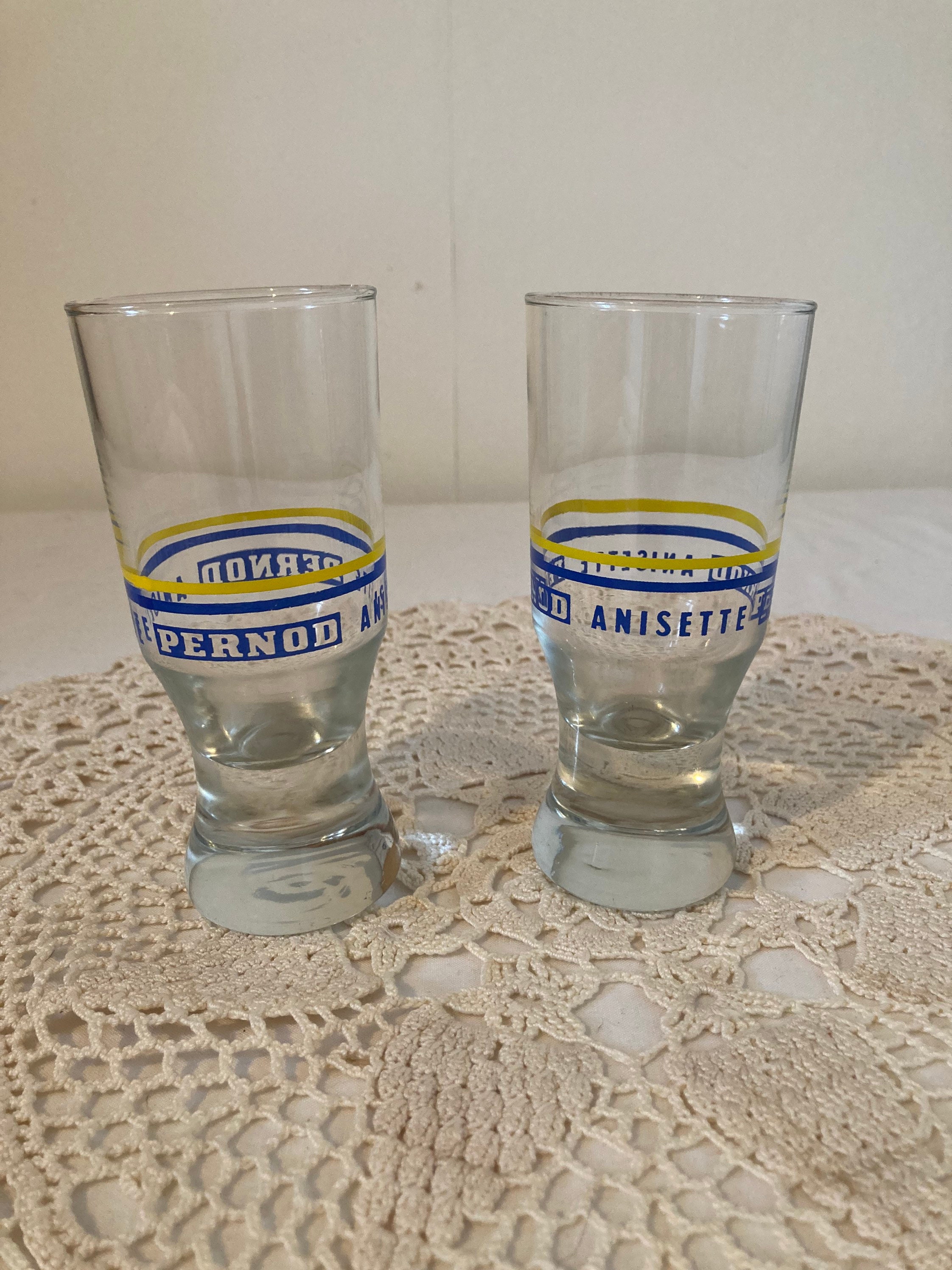 Paire de Français Vintage Bistrot Cafe Restaurant Pernod Anisette Lunettes/Verres Apéritif Digestif 