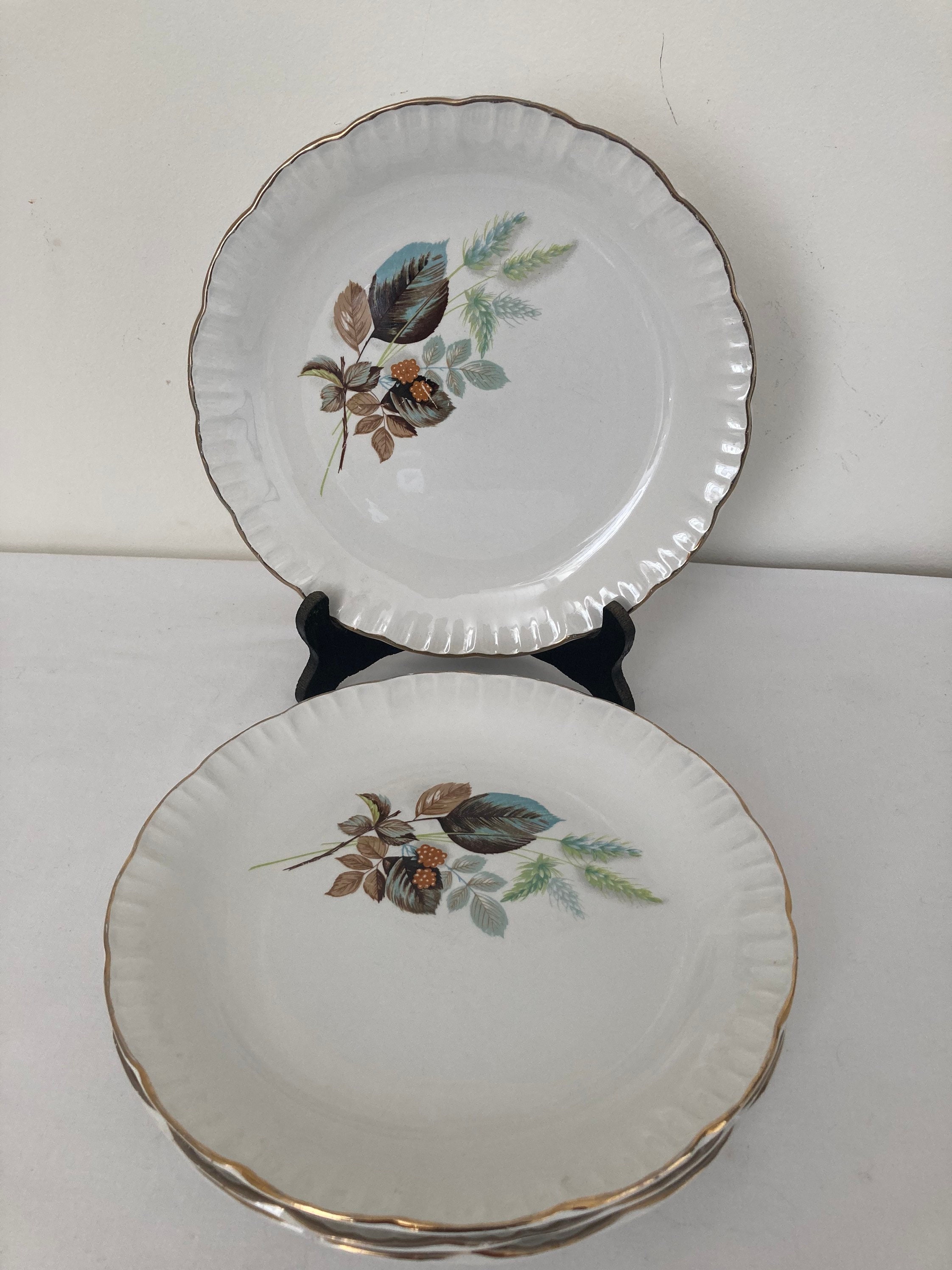 Belle Français Vintage Digoin Sarreguemines Campagne' Set de Quatre Assiettes Feuilles d'automne Mar