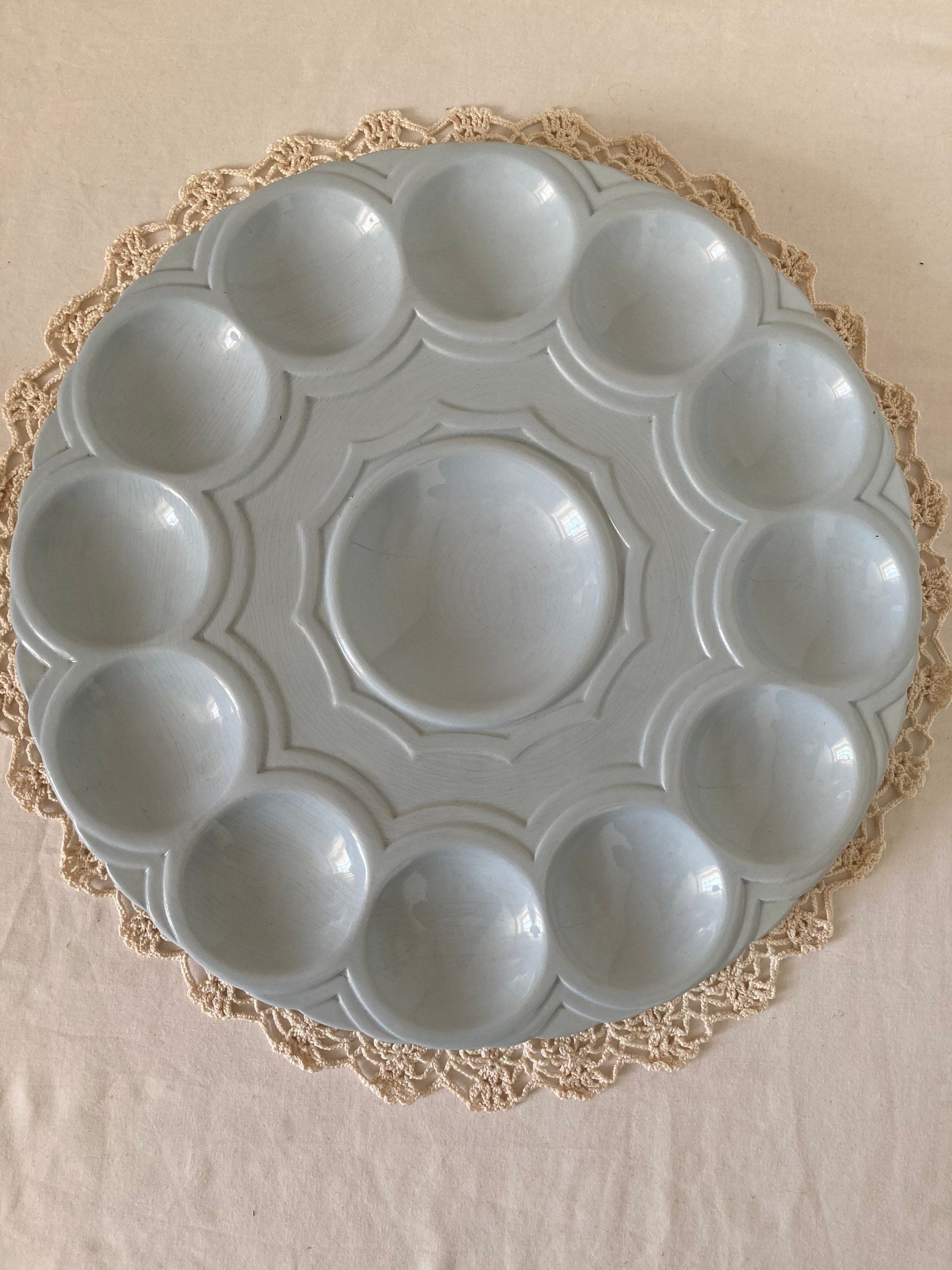 Superbe Français Vintage Digoin et Sarreguemines Art Déco Assiette d'huîtres Plateau de Service Espa