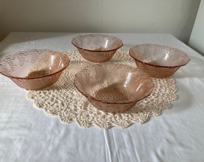 Pink Depression Glass Bowls Grape Design set of 2 Etsy