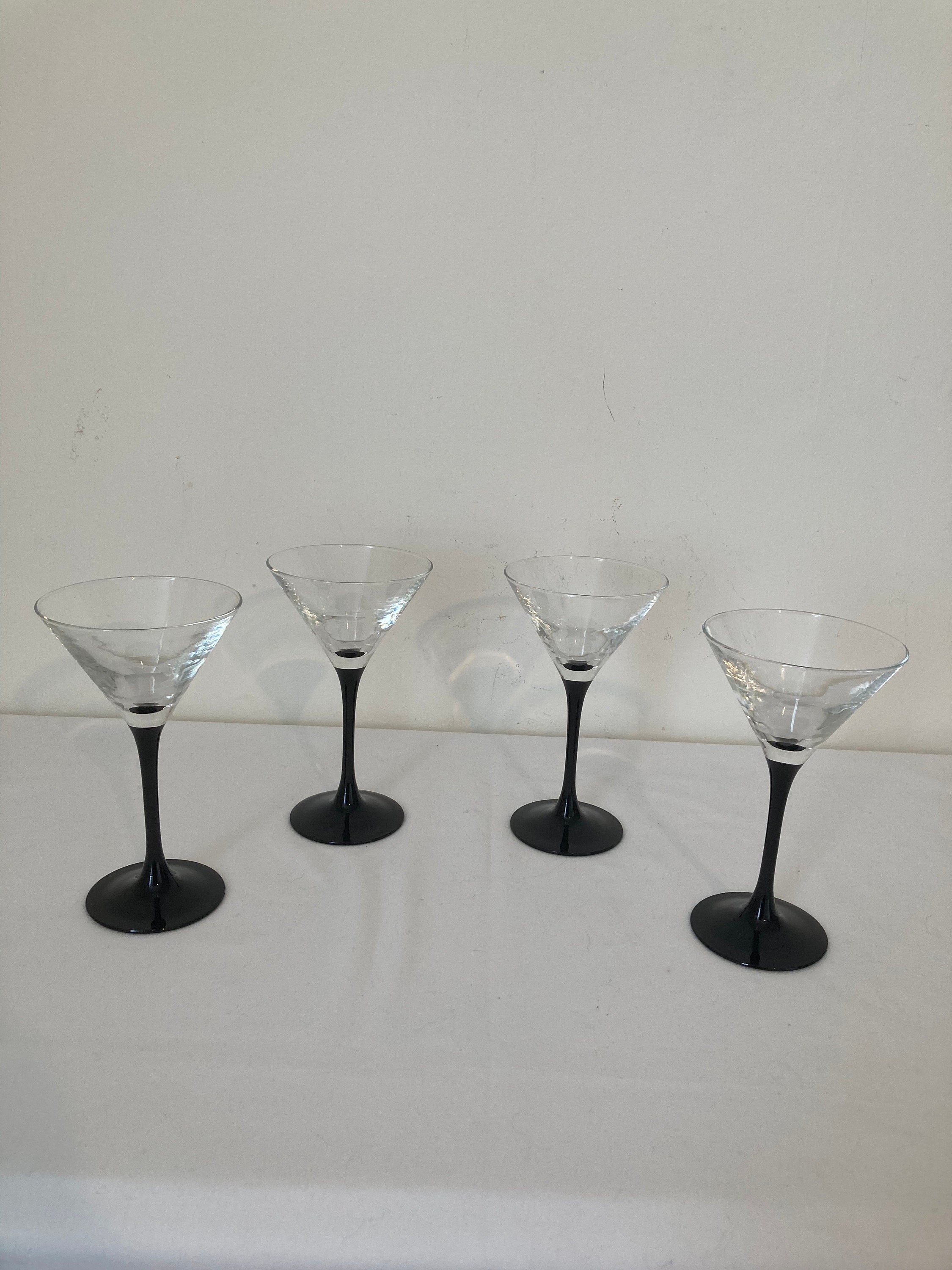 Ensemble Élégant de 4 Quatre Verres Luminarc Domino Martini Black Stem Cocktail Glass