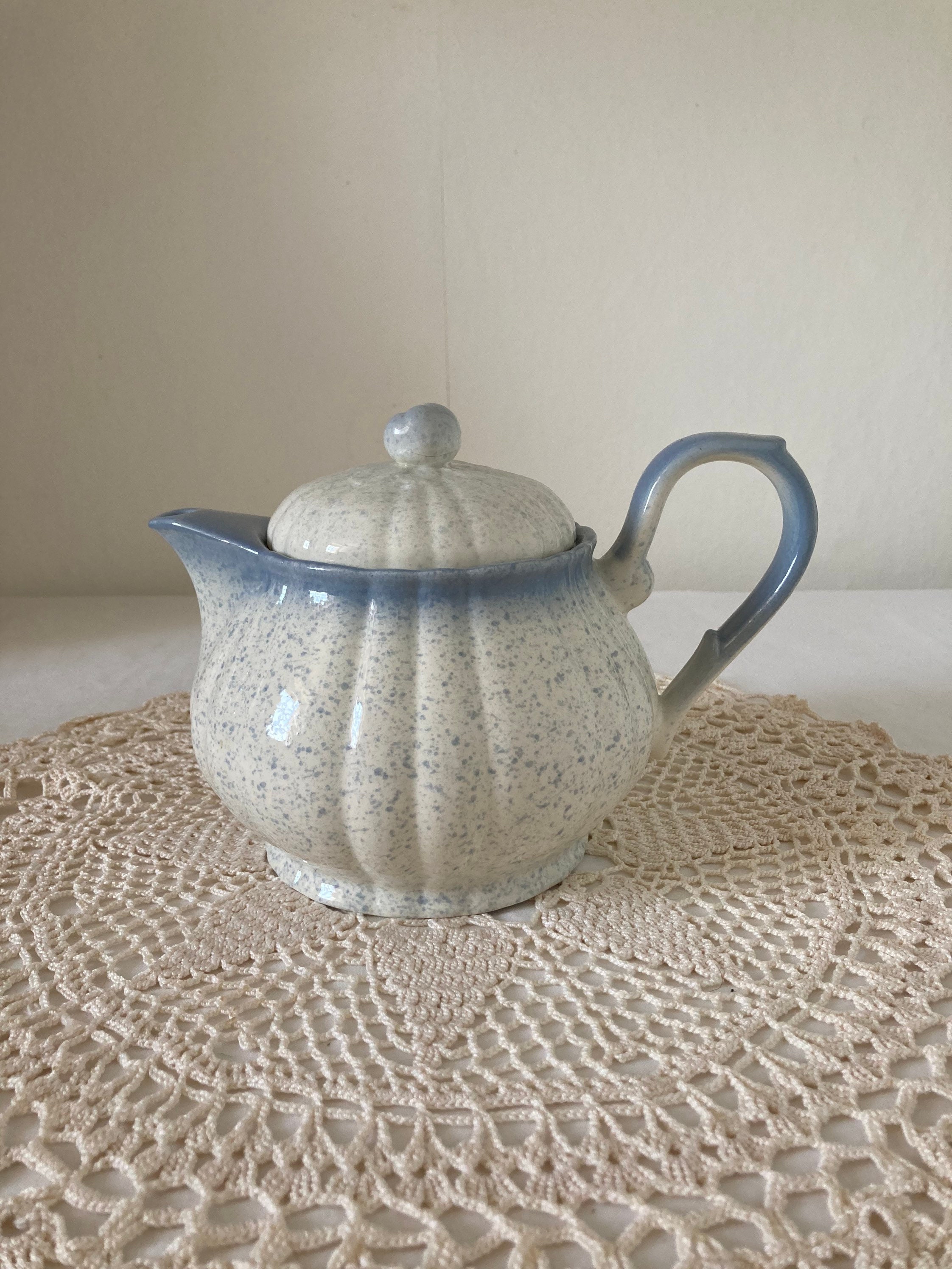 Magnifique Français Salins Vintage Les Bains Théière, Cafetière Bleu et Blanc Speckled Blue Dots Ret