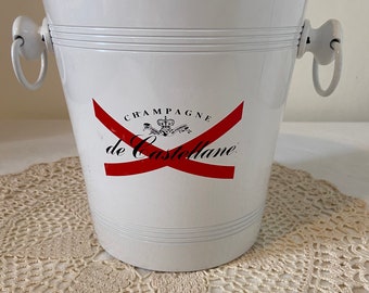 French Vintage Iconic White Painted Aluminium Chanpagne de Castellane Champagne Cooler Wine Bucket Ice Bucket Retro Collectibles