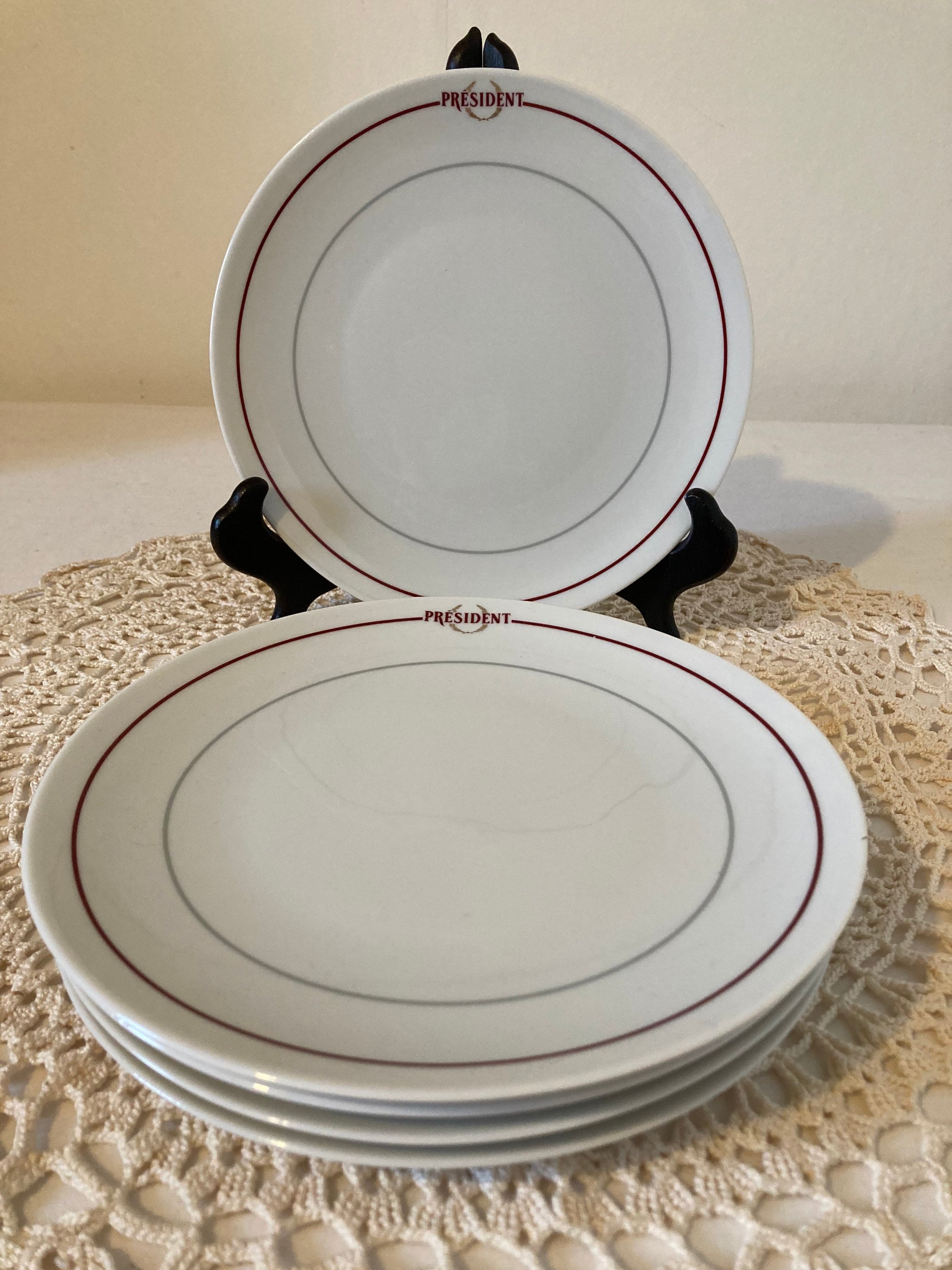 Français Vintage Limoges A Lanternier Président Beurre de Fromage 5 Assiettes à Gâteaux en Porcelain