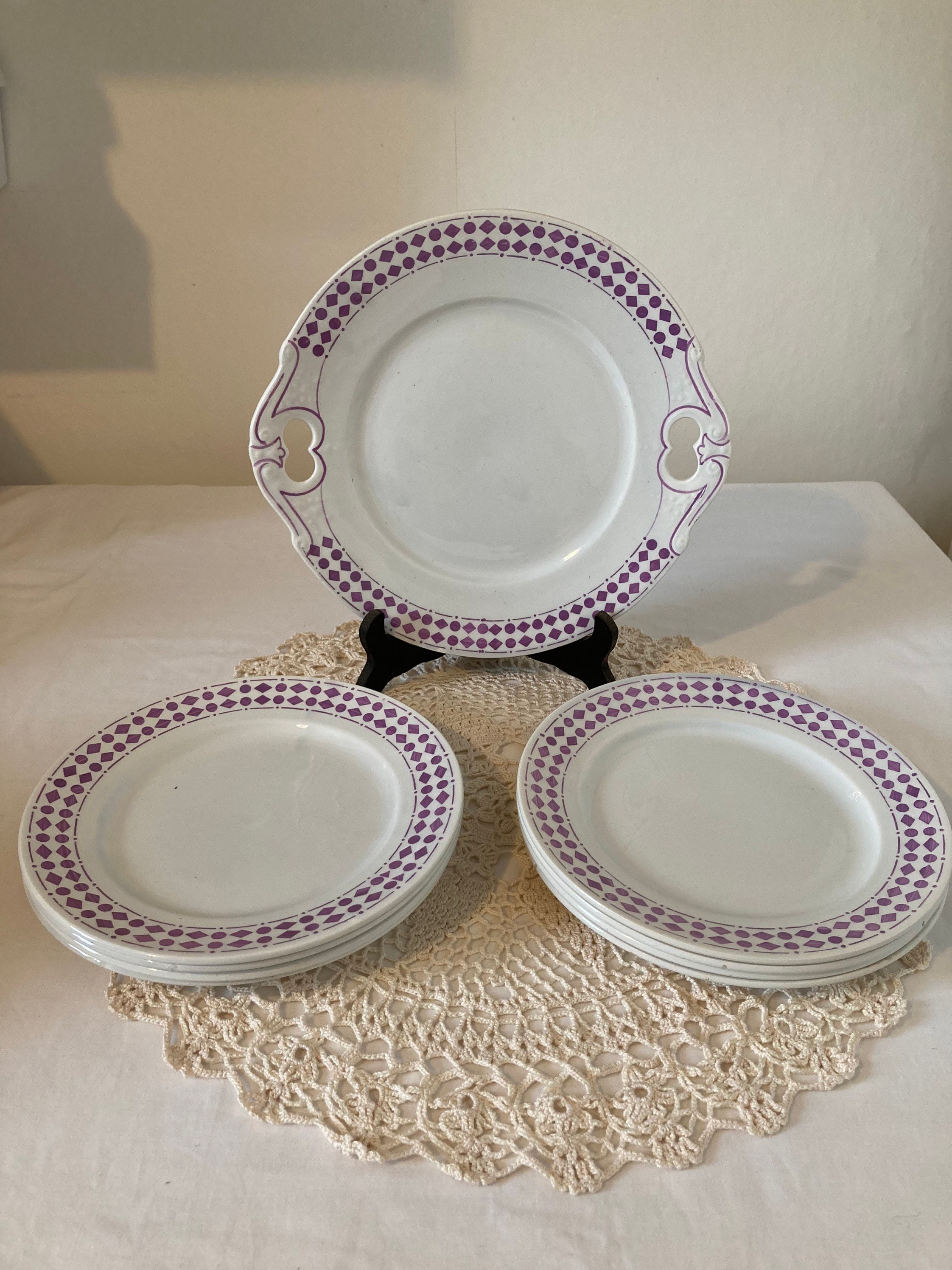 Français Vintage Orchies Moulin Des Loups Cake Service Assiettes Grande Portion à L'assiette et 8 As