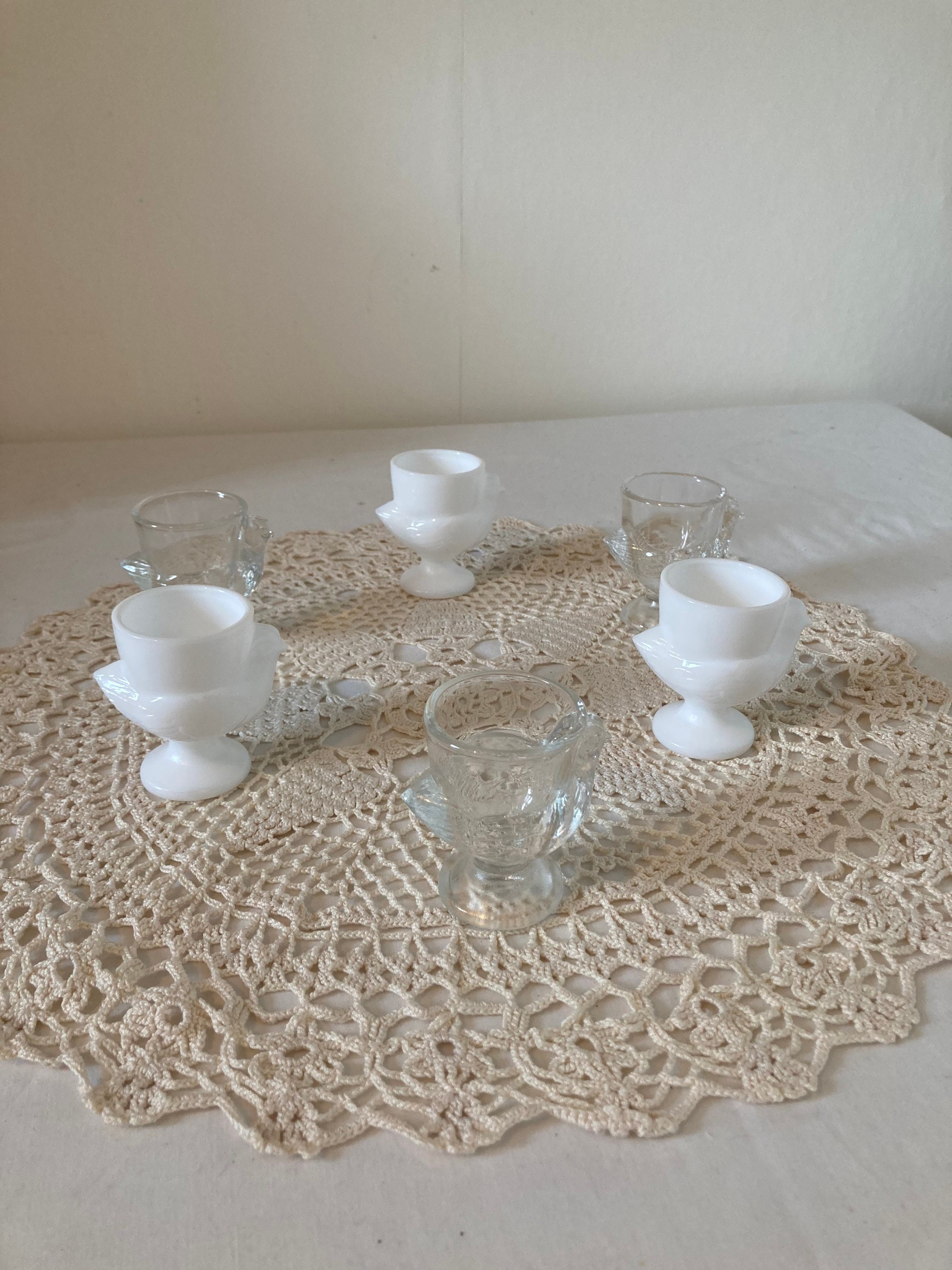 Ensemble de 6 Tasses d'œufs en Forme Poulet Vintage Verre Français Arcoroc Vers Les Années 1970 2 Co