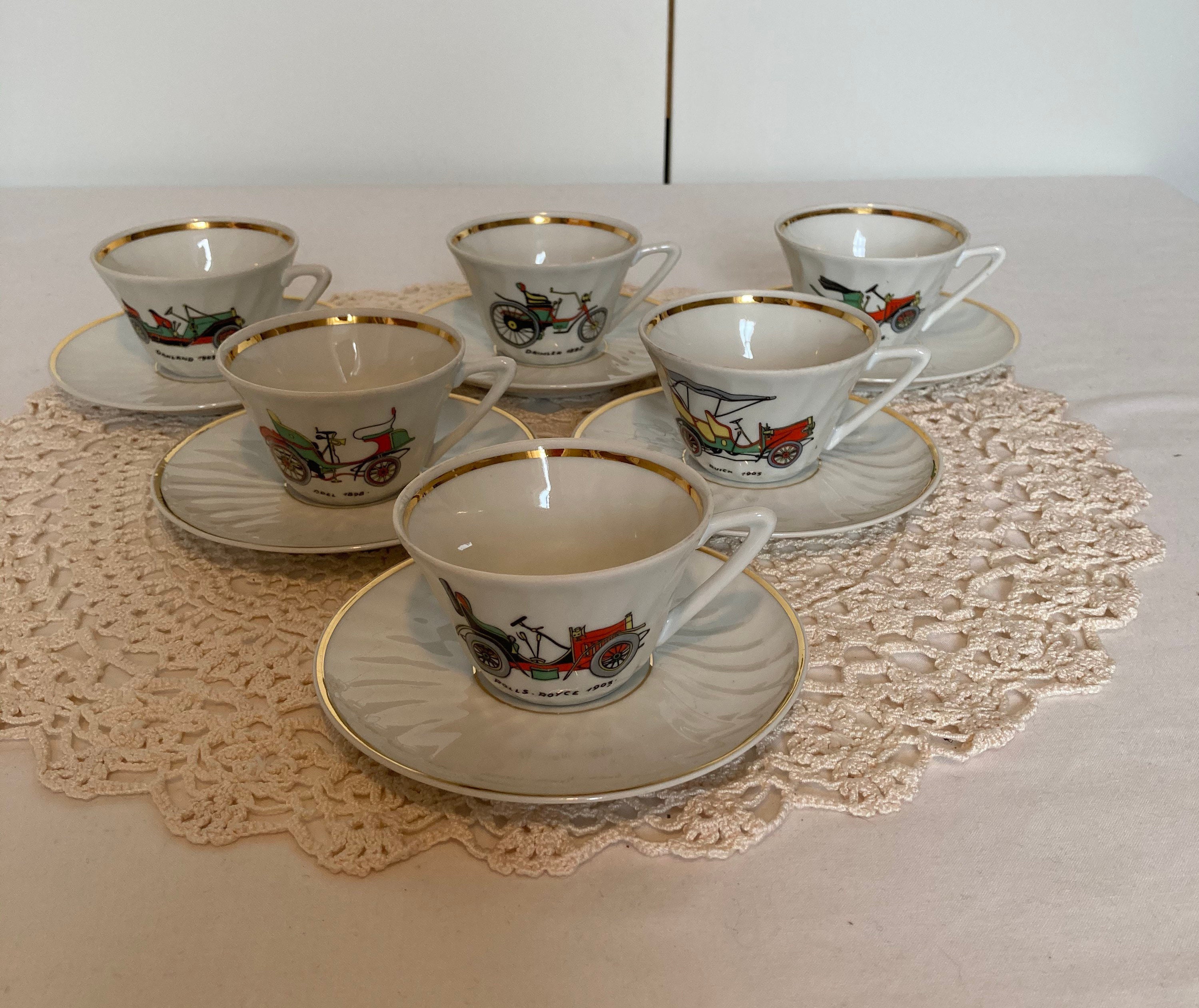 Superbe Ensemble de 6 Français Fd Vintage Véritables Tasses en Porcelaine et Soucoupes Blanche avec 