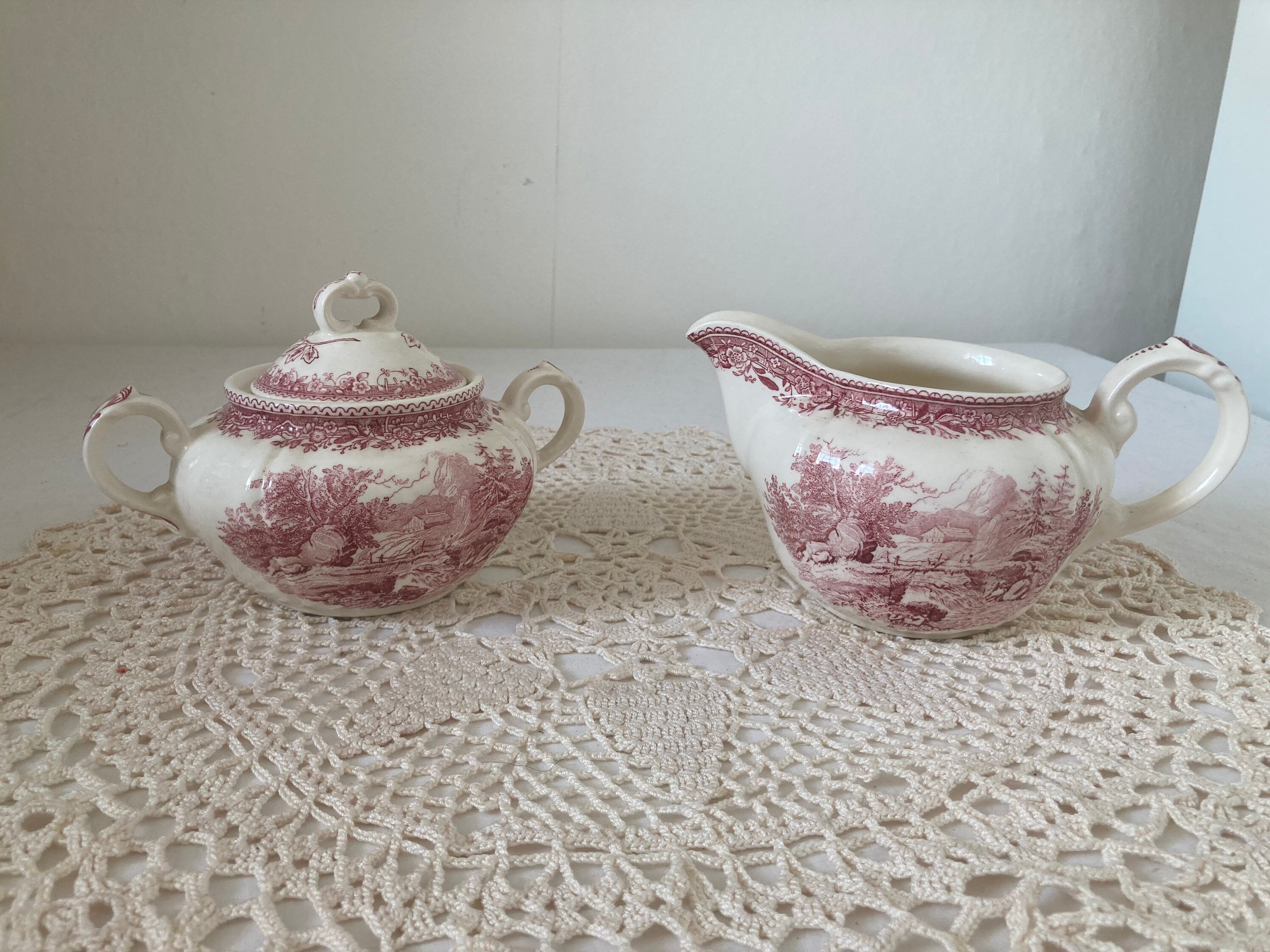 Superbe Millésime Villeroy et Boch Burgenland Sugar Bowl Pourer Rose Crème Floral 2 Pièces Duo Mid C