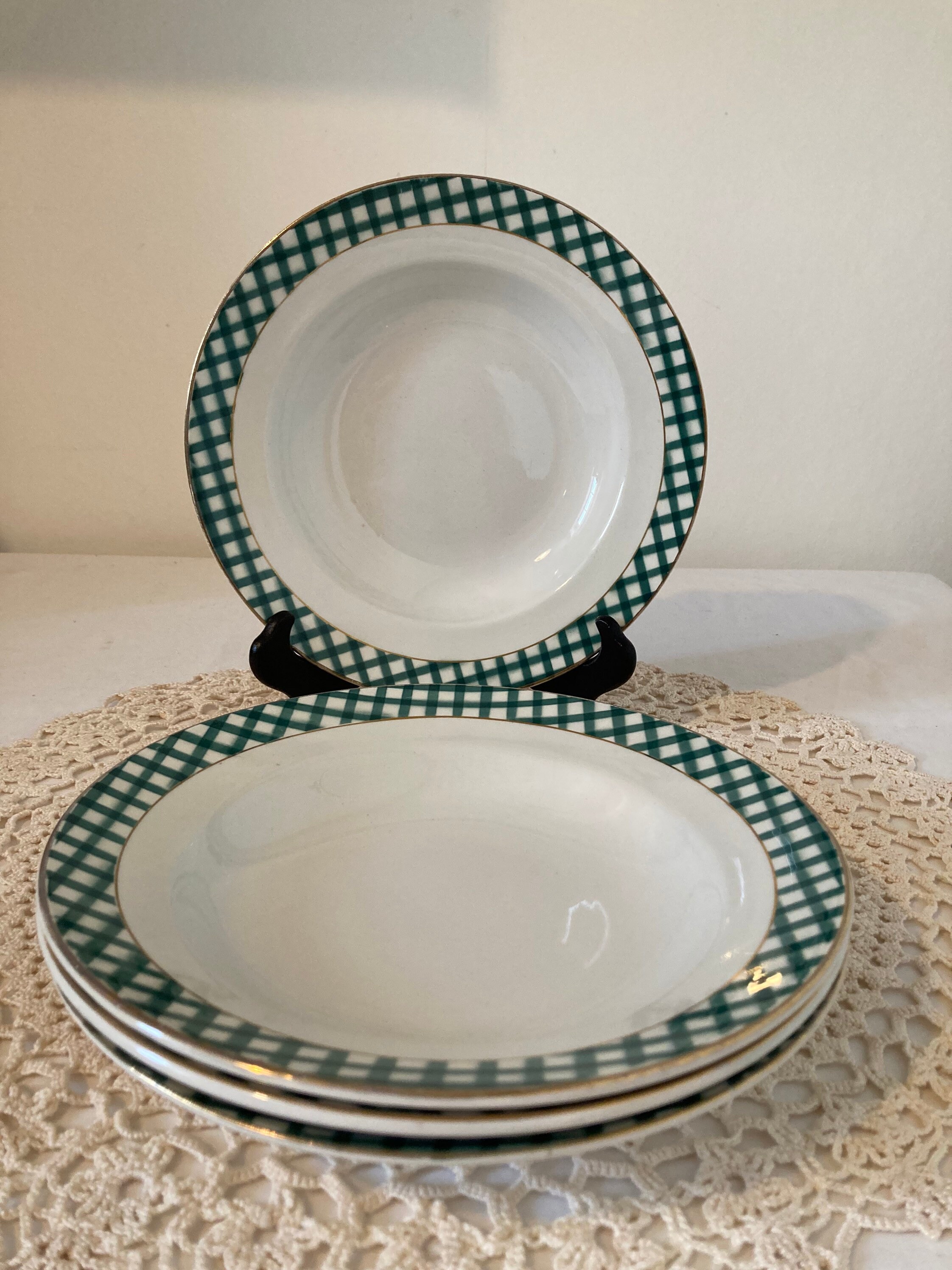 Bel Ensemble de 4 Français Vintage Sarreguemines et Digoin Ecossais Hollow Plates Deep Dinner Buddha