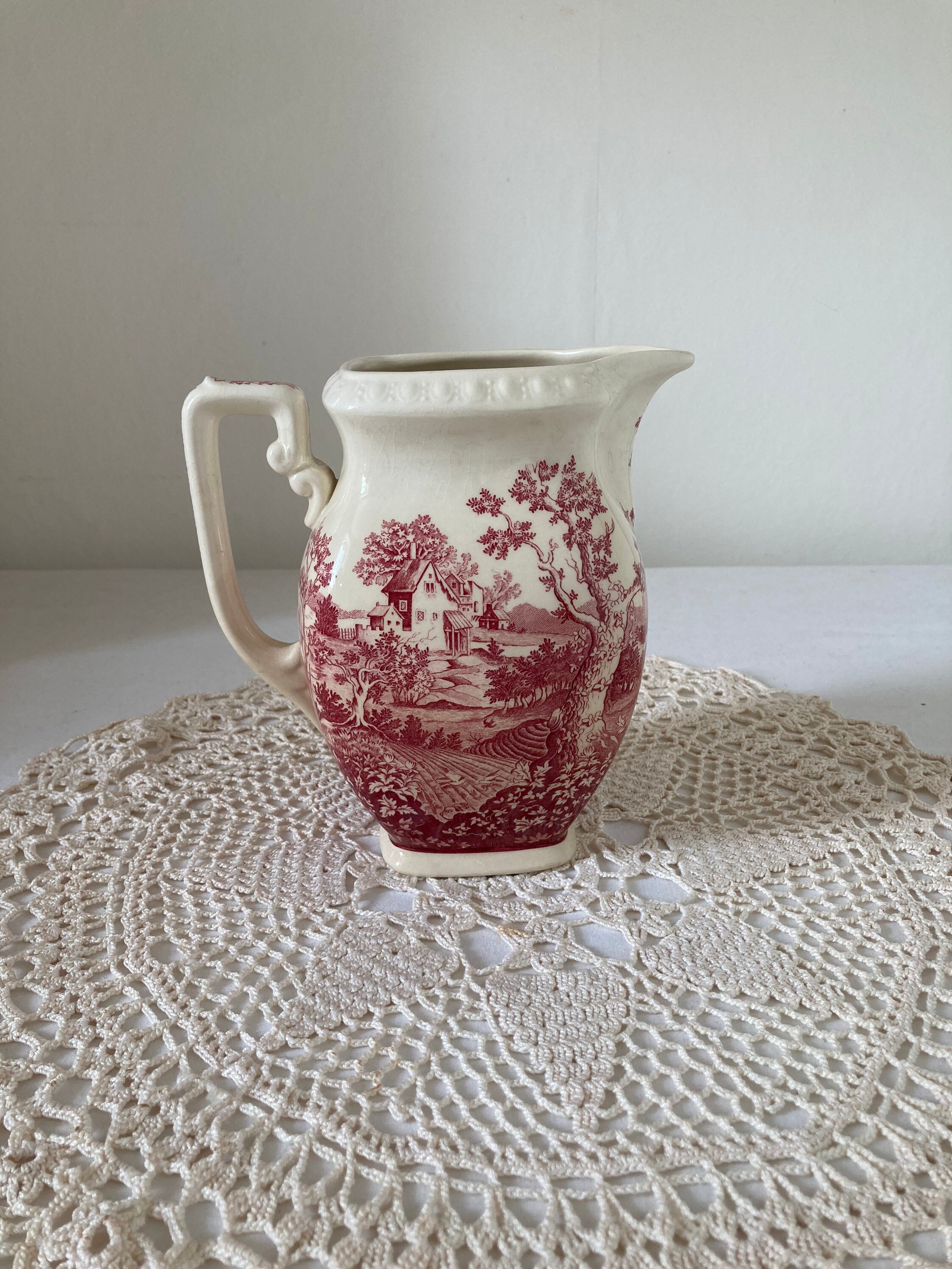 Superbe Pichet Carré Vintage Villeroy et Boch Rusticana Servant Jug Pourer Creamer Rose Rougeâtre Cr