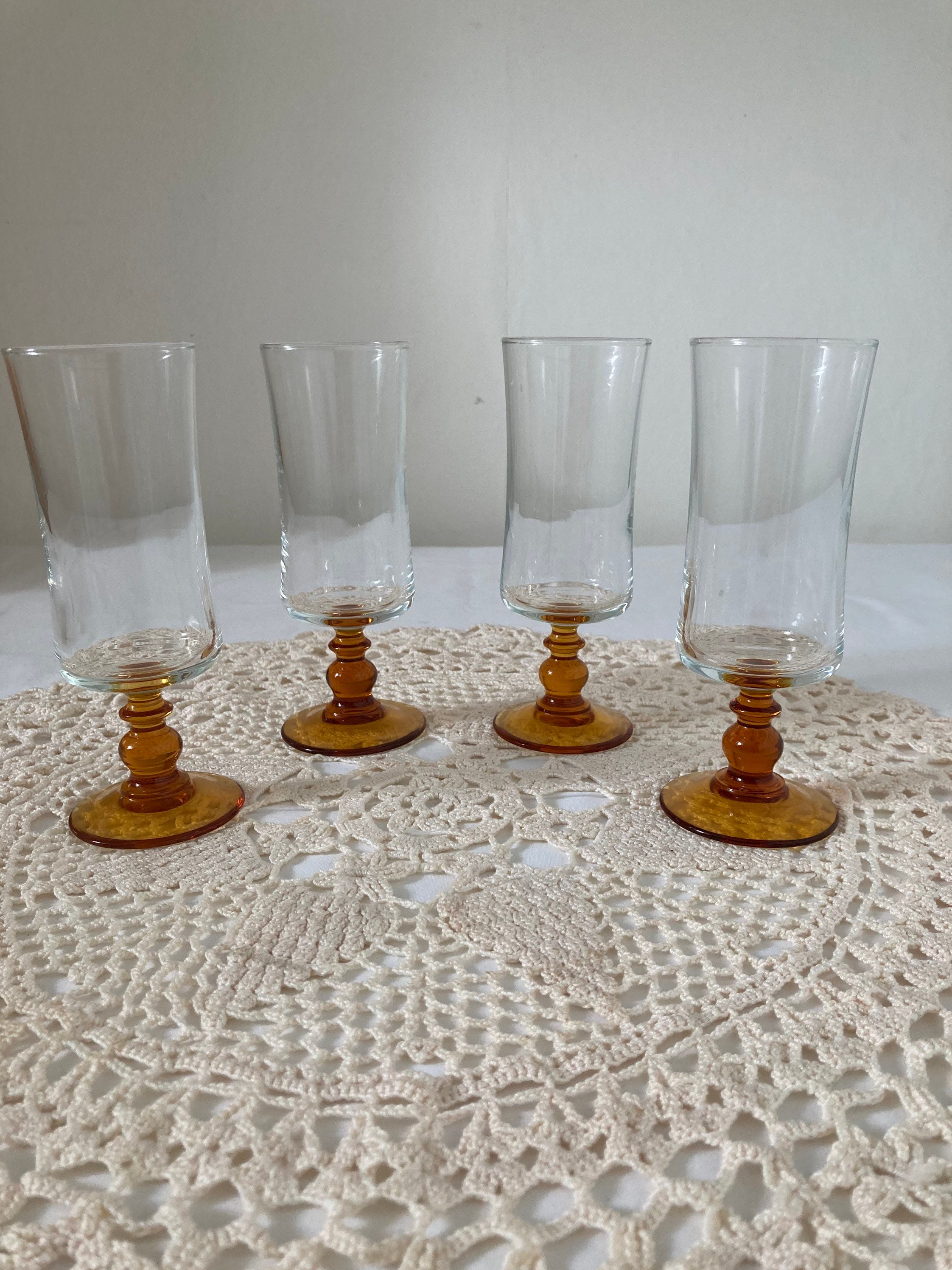 A Rare Set of Four French Etched Wine Glasses Signed Luminarc 1950s (item  #1468745)