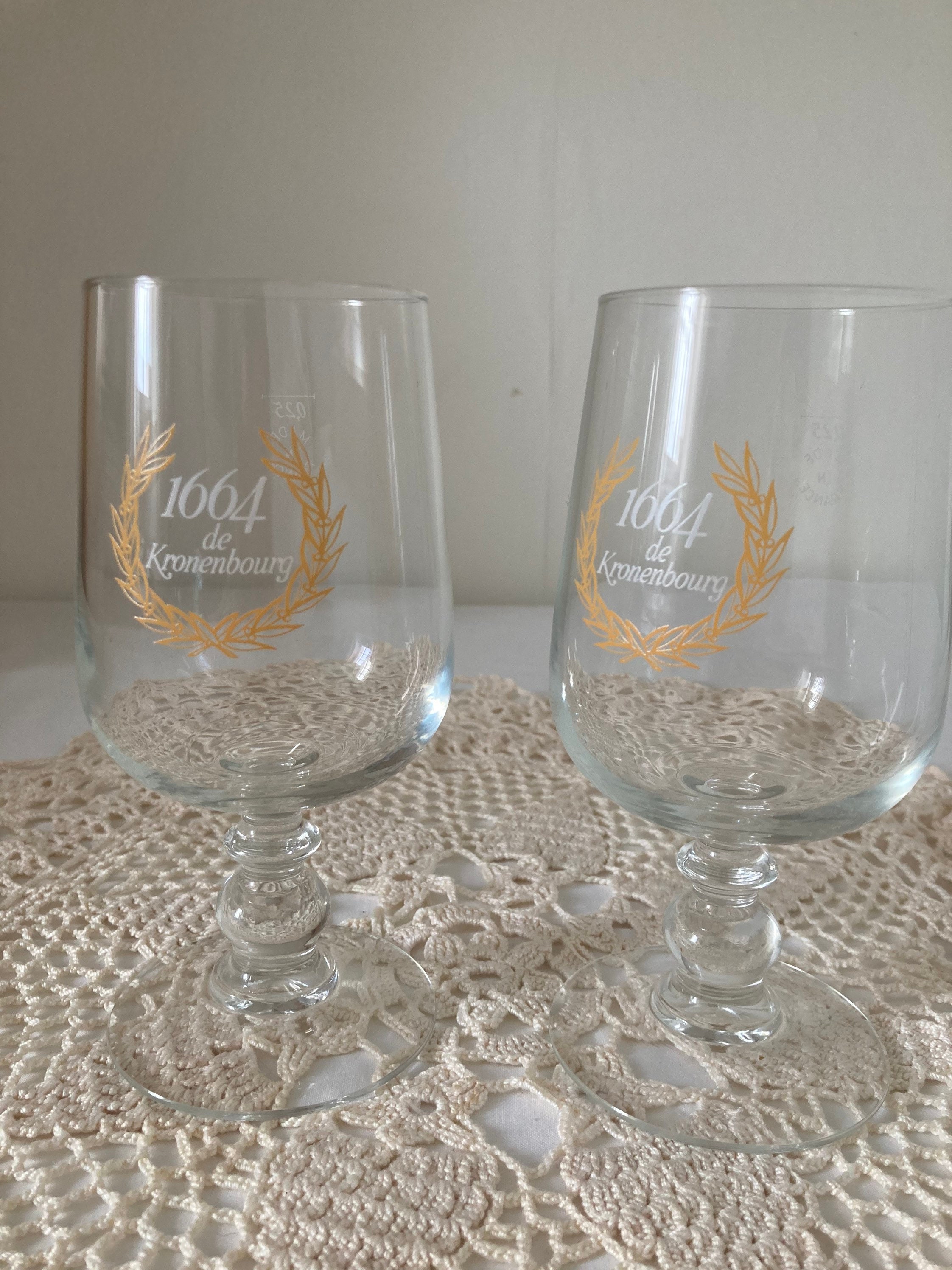 Vintage Paire de Verres à Bière Français avec Kronenbourg 1664 Logos Wheatsheaf - Iconic Bar/Bistro 