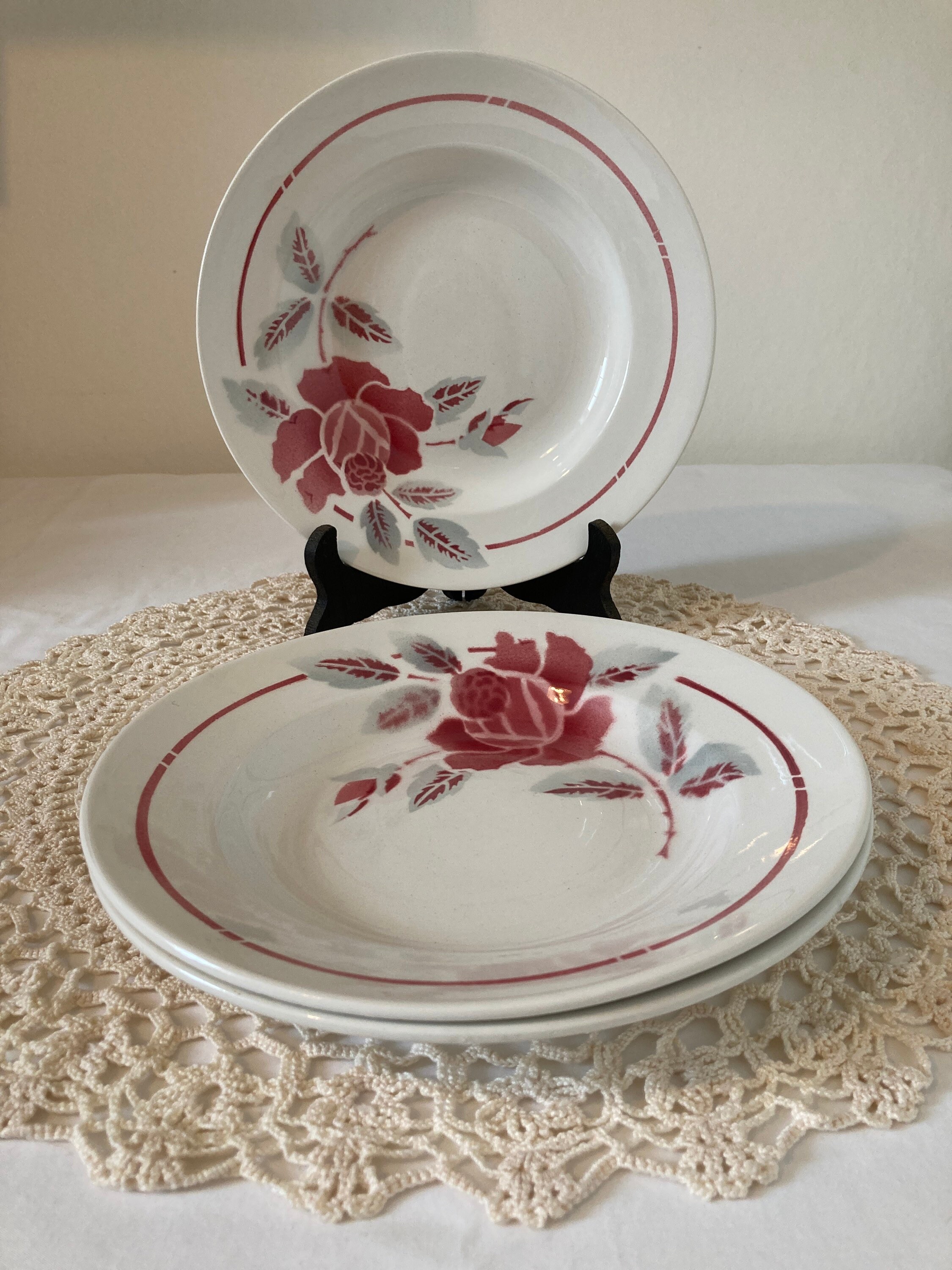 Belle Ensemble de Trois Orchies Moulin Des Loups Français Vintage Hollow Plates Deep Bols Buddha Bow