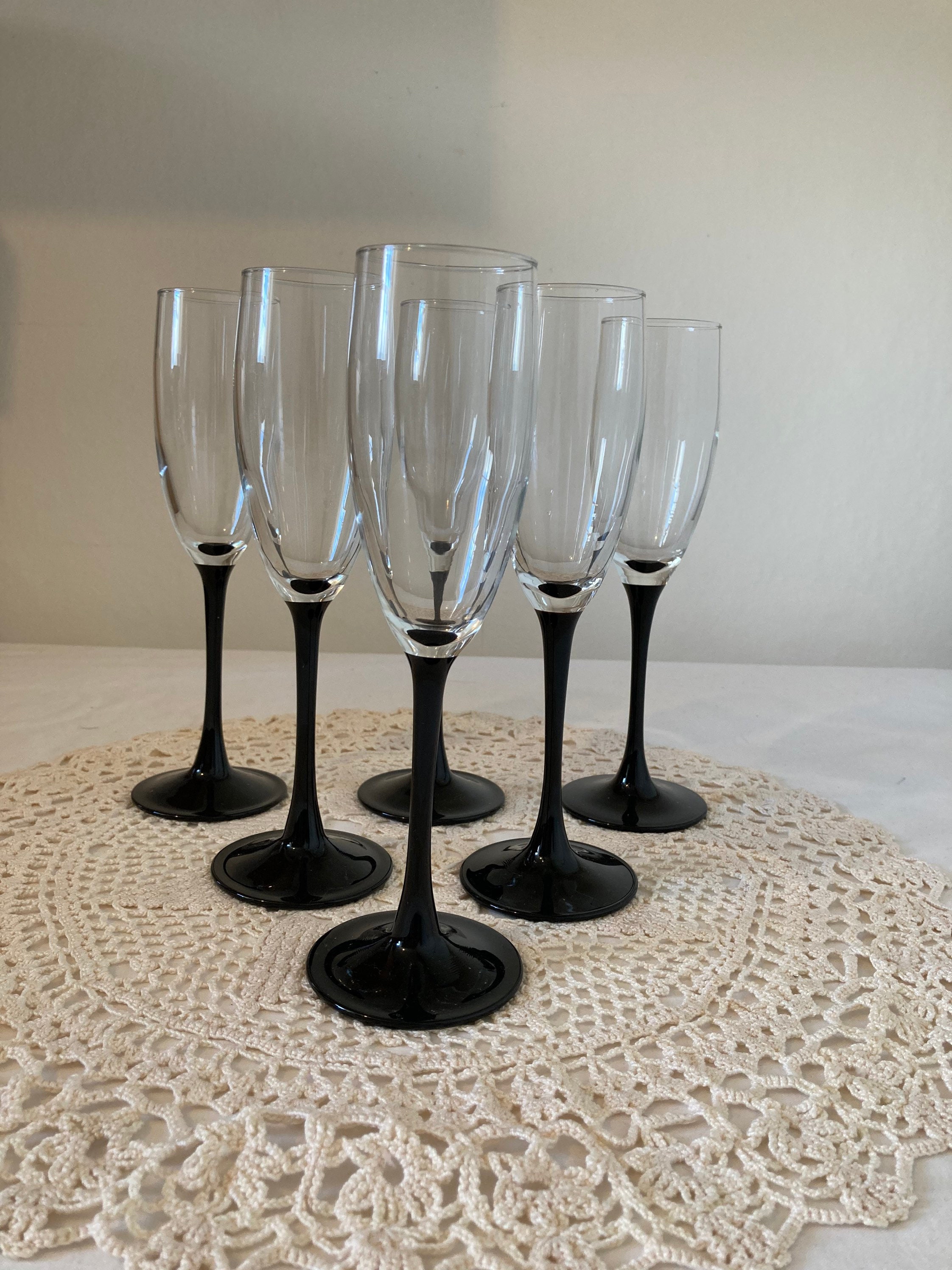 Français Vintage Domino Luminarc Wine Flutes Champagne Glasses Ensemble de 6 Six Années 1970