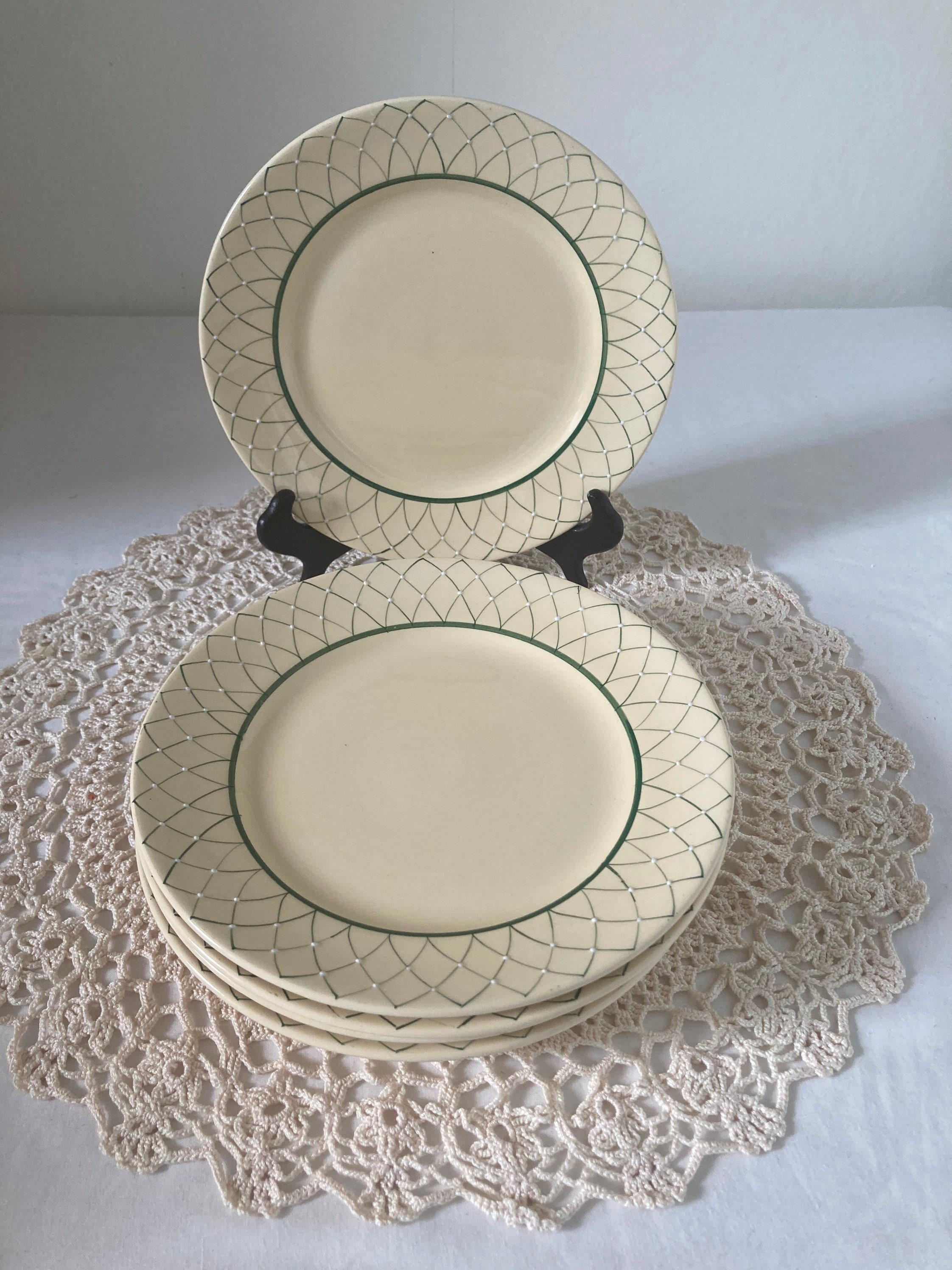 Superbe Ensemble de 6 Rares Longchamp Français Vintage Ironstone Dinner Plates Salades à Manger Crèm
