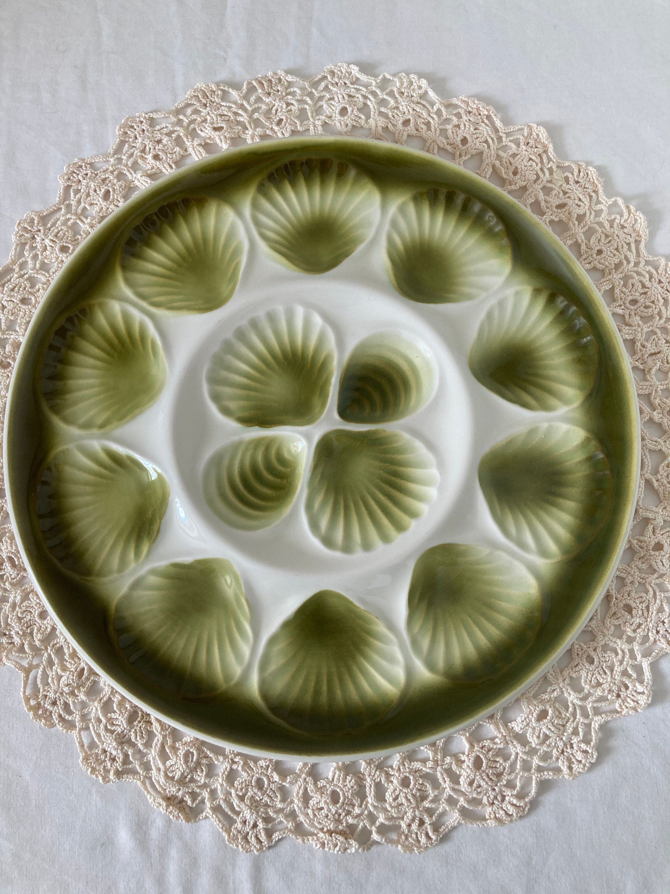 Moulin Des Loups Grande Assiette de Service d'huîtres Pour 14 Huîtres Rétro Vintage Français Oyster 