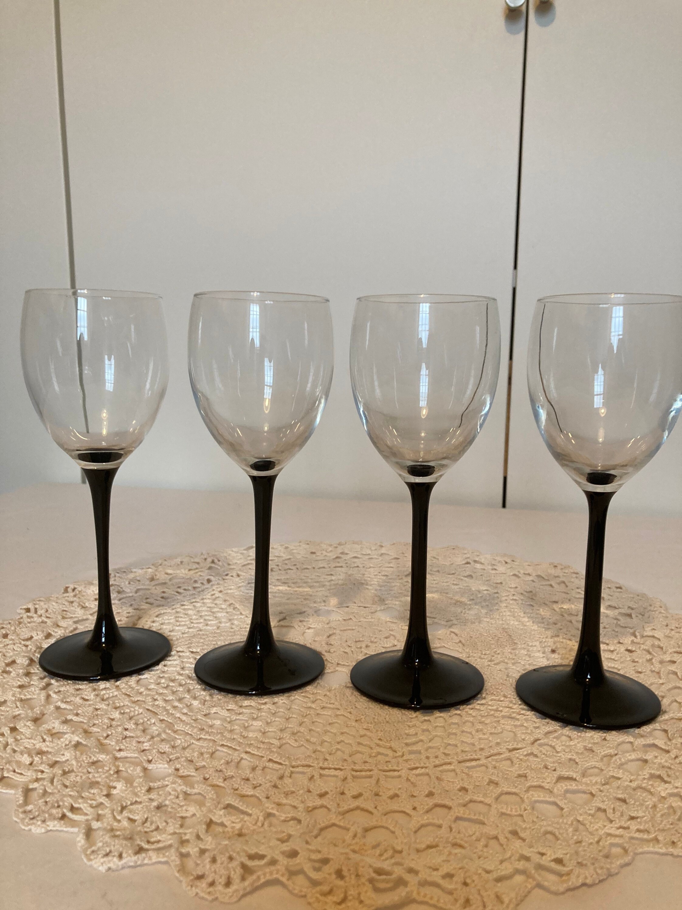 Français Vintage Set de 4 Verres à Vin Rouge Luminarc Domino Black Stem