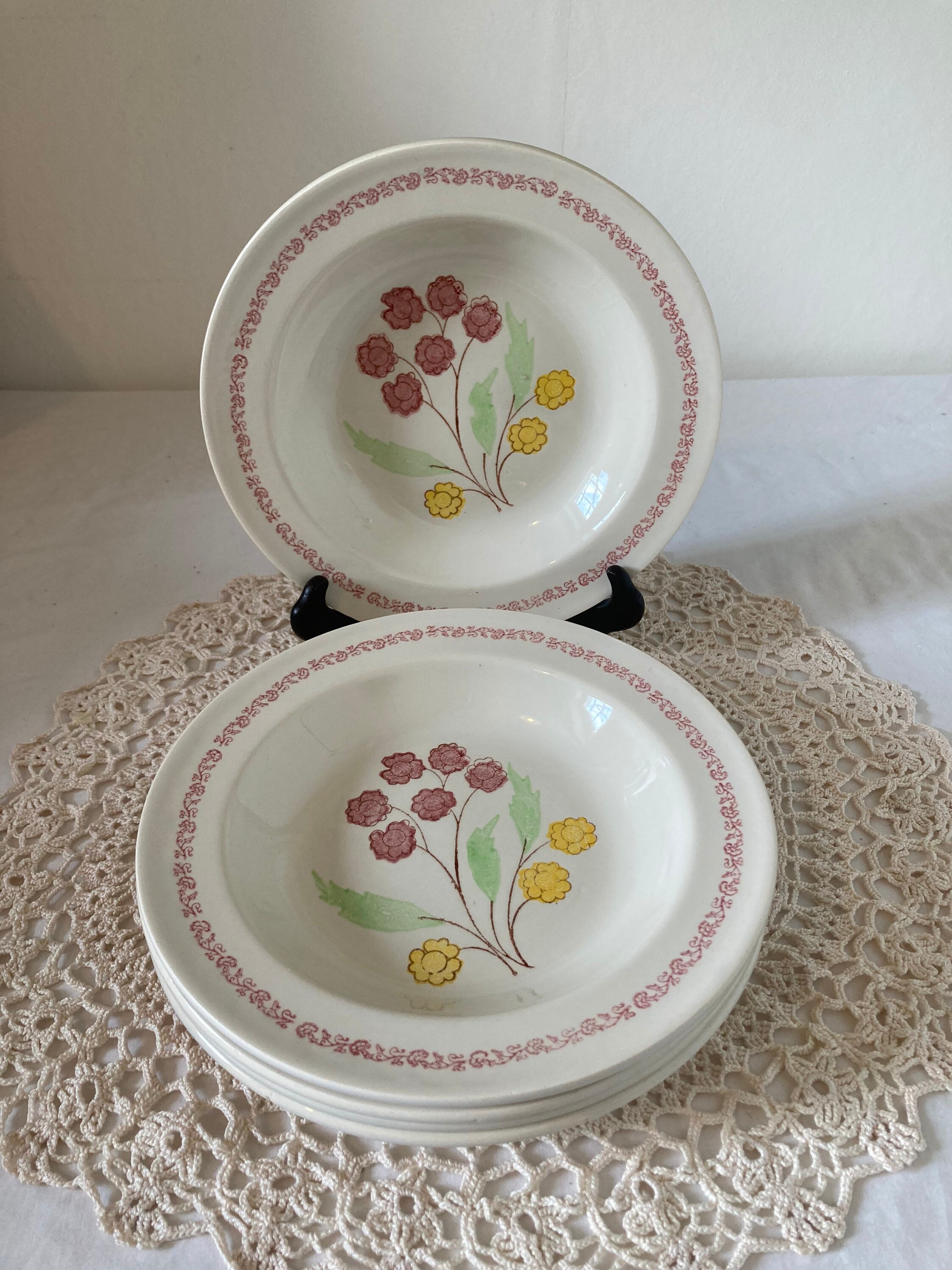 Ensemble Insolite de 5 Français Vintage Adp France Assiettes Profondes Creuses Bols Soupe Bol Floral