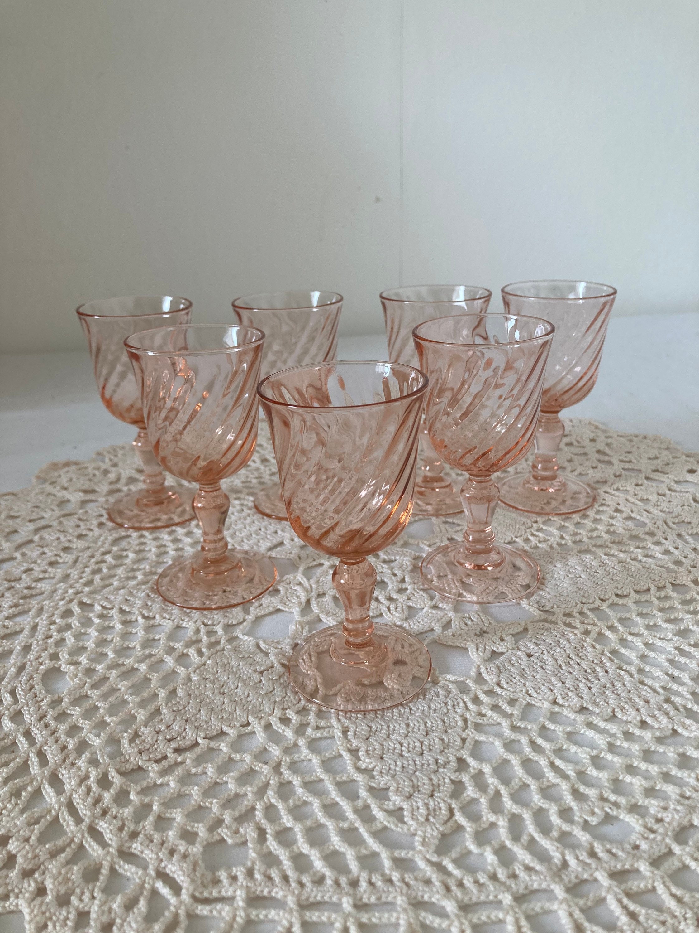 Belle Rosaline Swirl Apéritif Verres Sherry Liqueur Arcoroc Luminarc Français Millésime Set de 7 Sev
