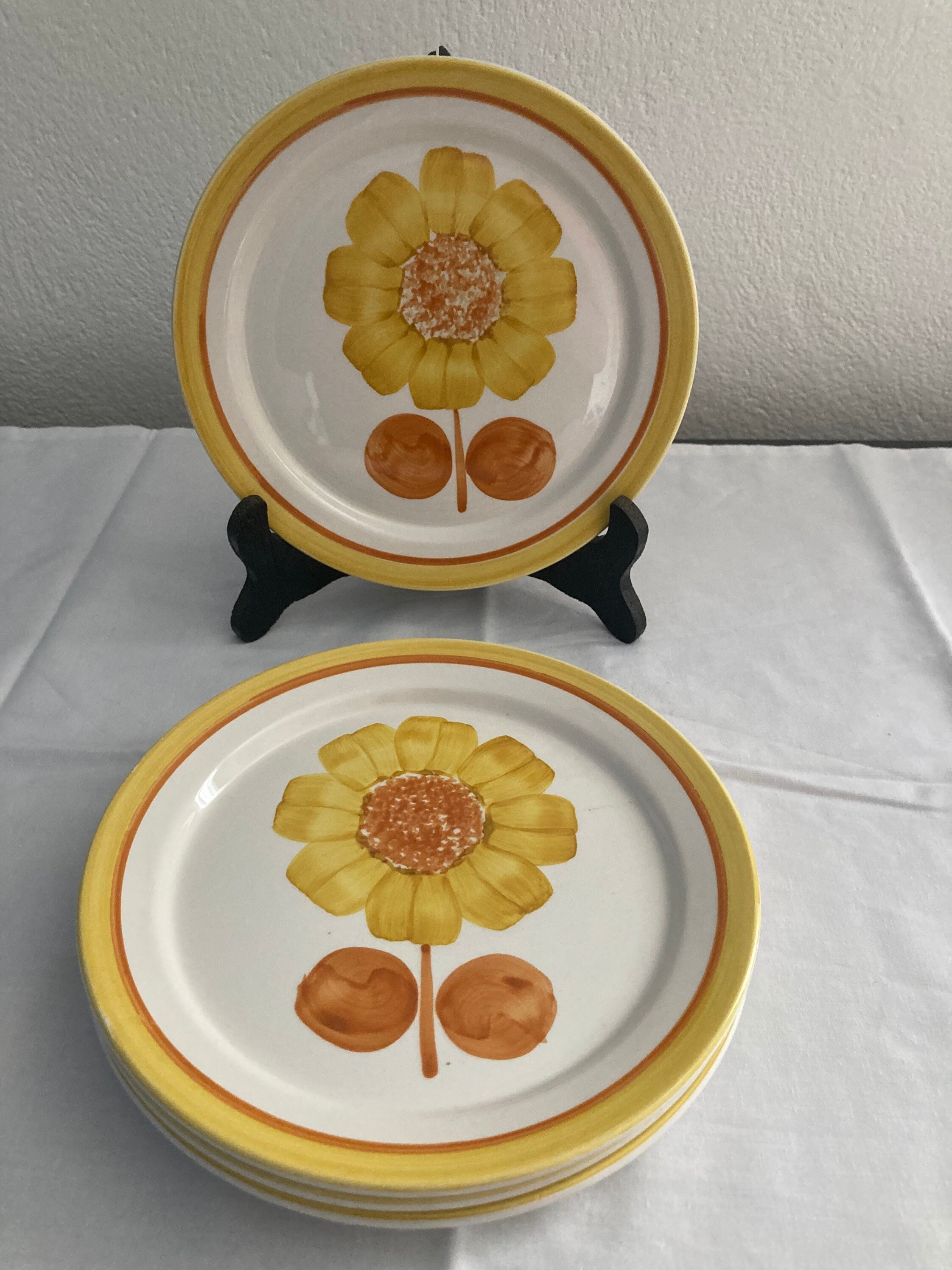 Ensemble de 4 Digoin Sarreguemines Alice' Peints à La Main Dessert Plates Side Assiettes 1950 Ironst