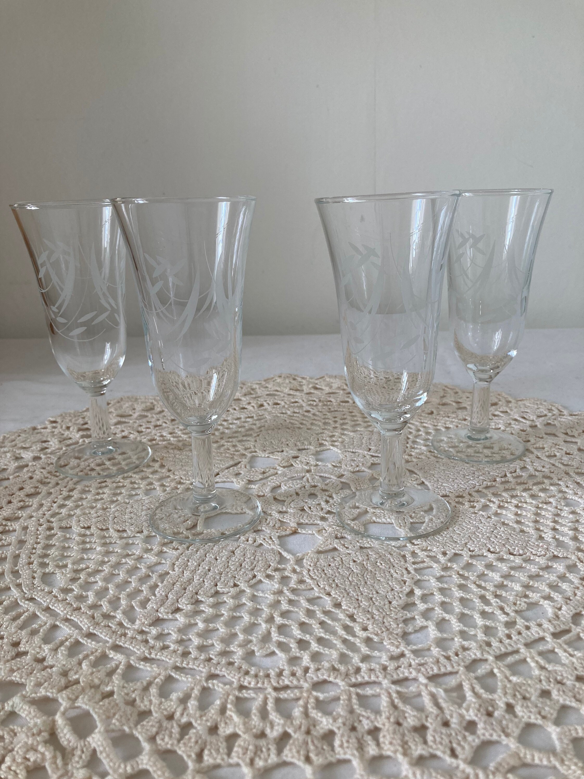 Set de 4 Verres Kir en Verre Gravé Luminarc Champagne Prosecco Flûtes Français Barware Vintage