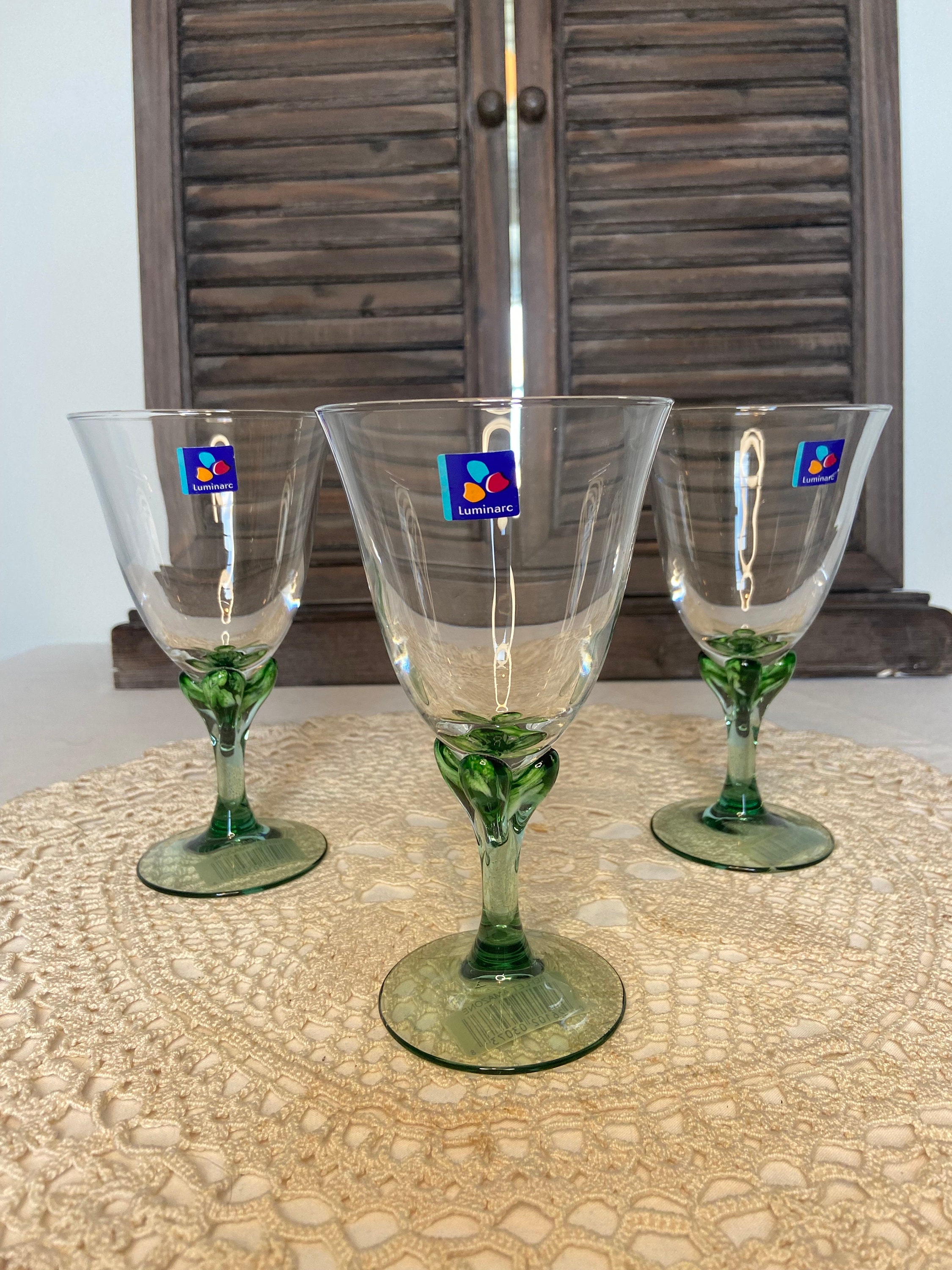 Set of Three French Vintage Luminarc Wine Glasses Water Goblets 