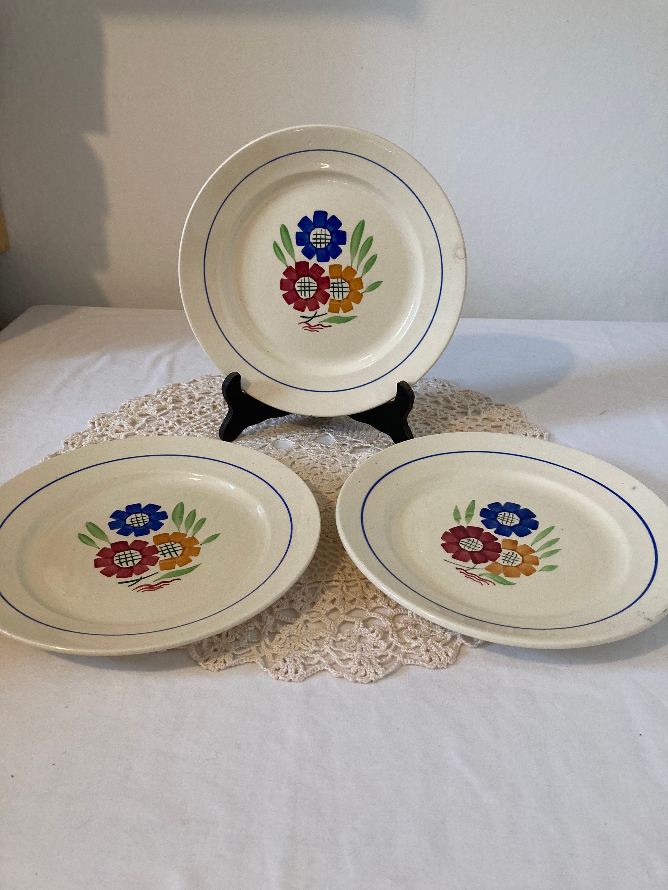 Trio de Français Vintage K G Luneville Agnes Dinner Plates Antique Faiance Hand Painted Floral Desig