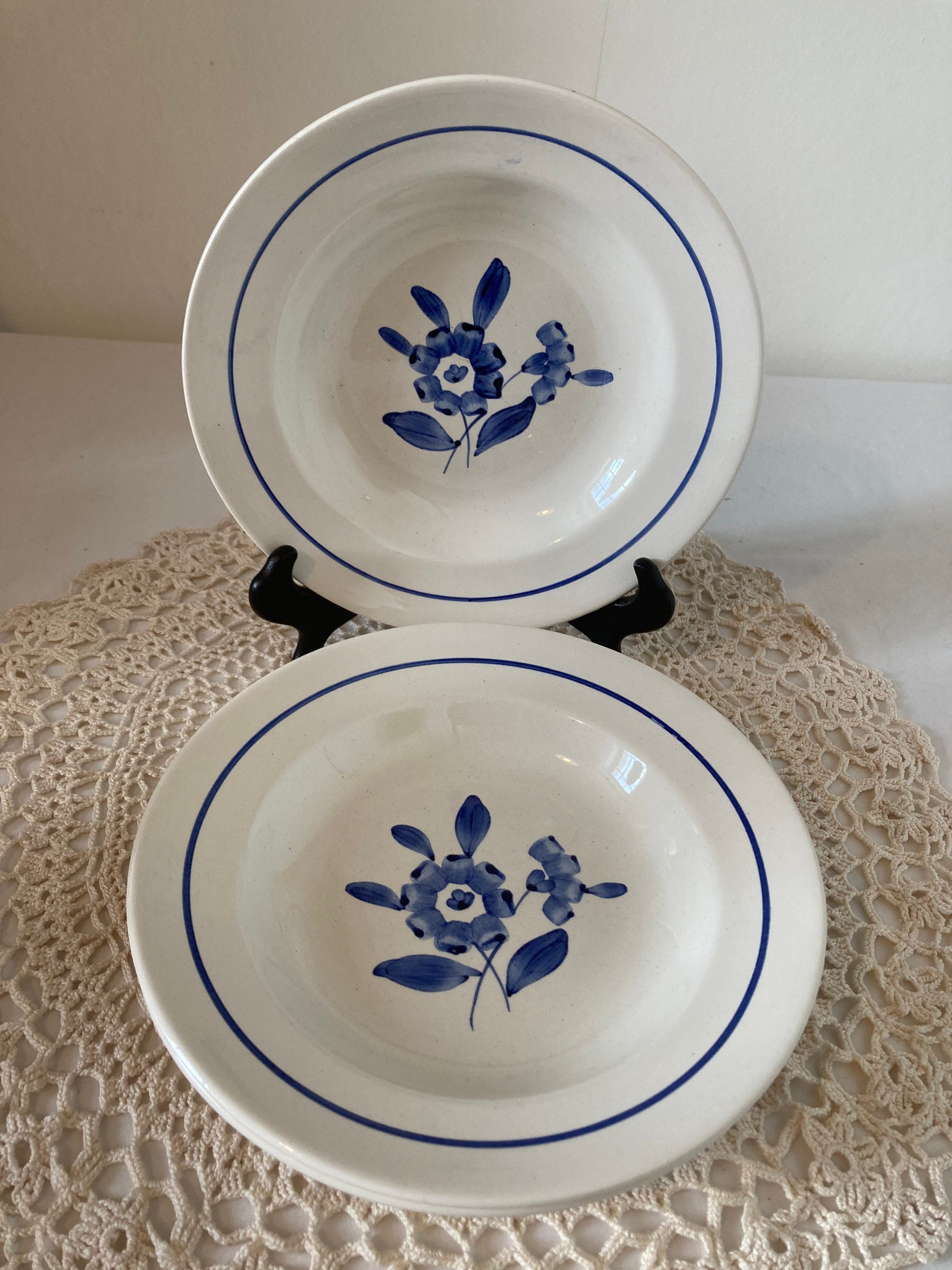Rare Trio de Français Vintage Sarreguemines Deep Plates Hollow Plate Dinner Bowls Claire' Design Ble