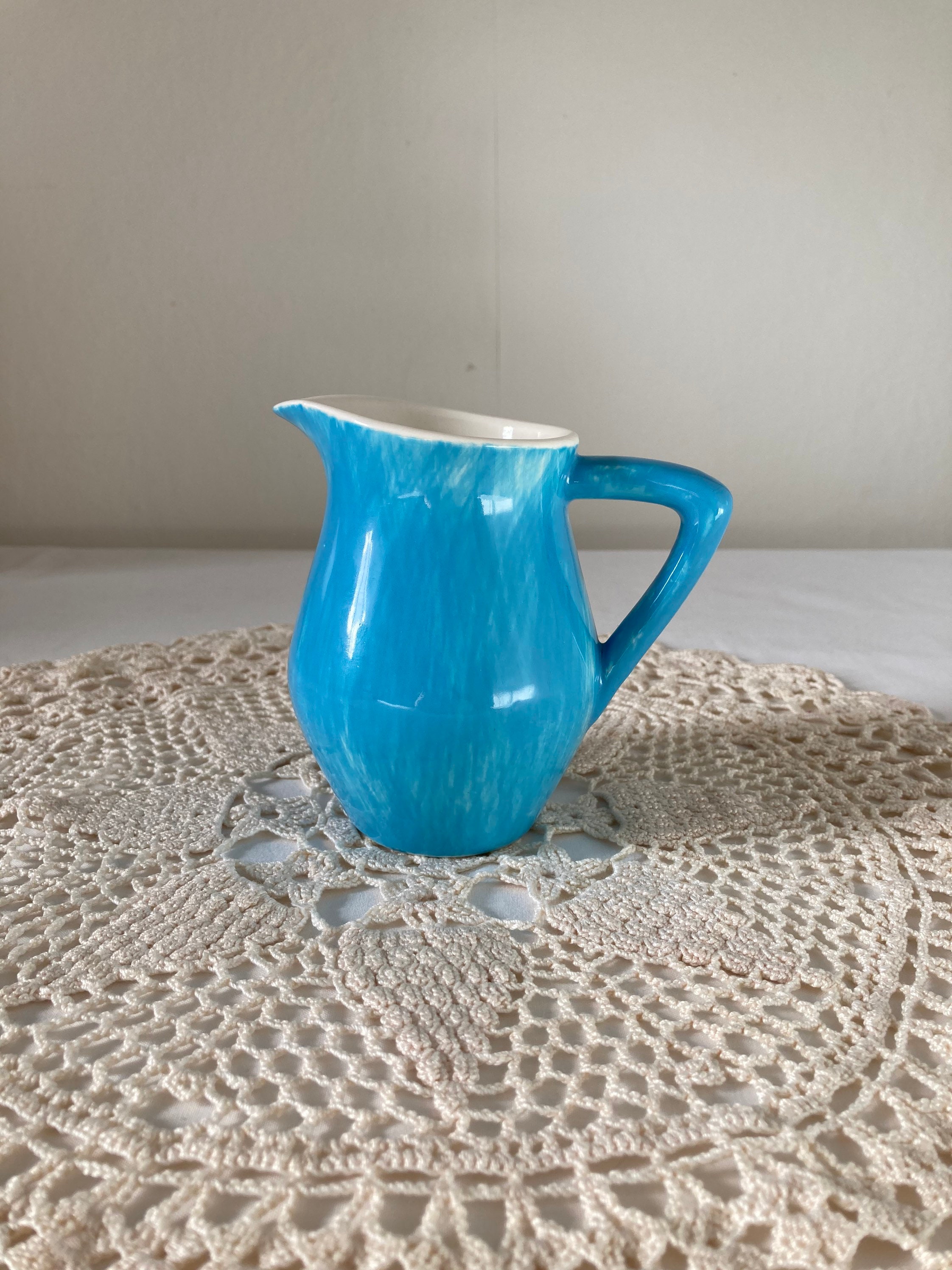 Belle Français Vintage Salins Mistral' Pichet Crème Pourer Lait Cruche Bleu Turquoise Mi-Siècle