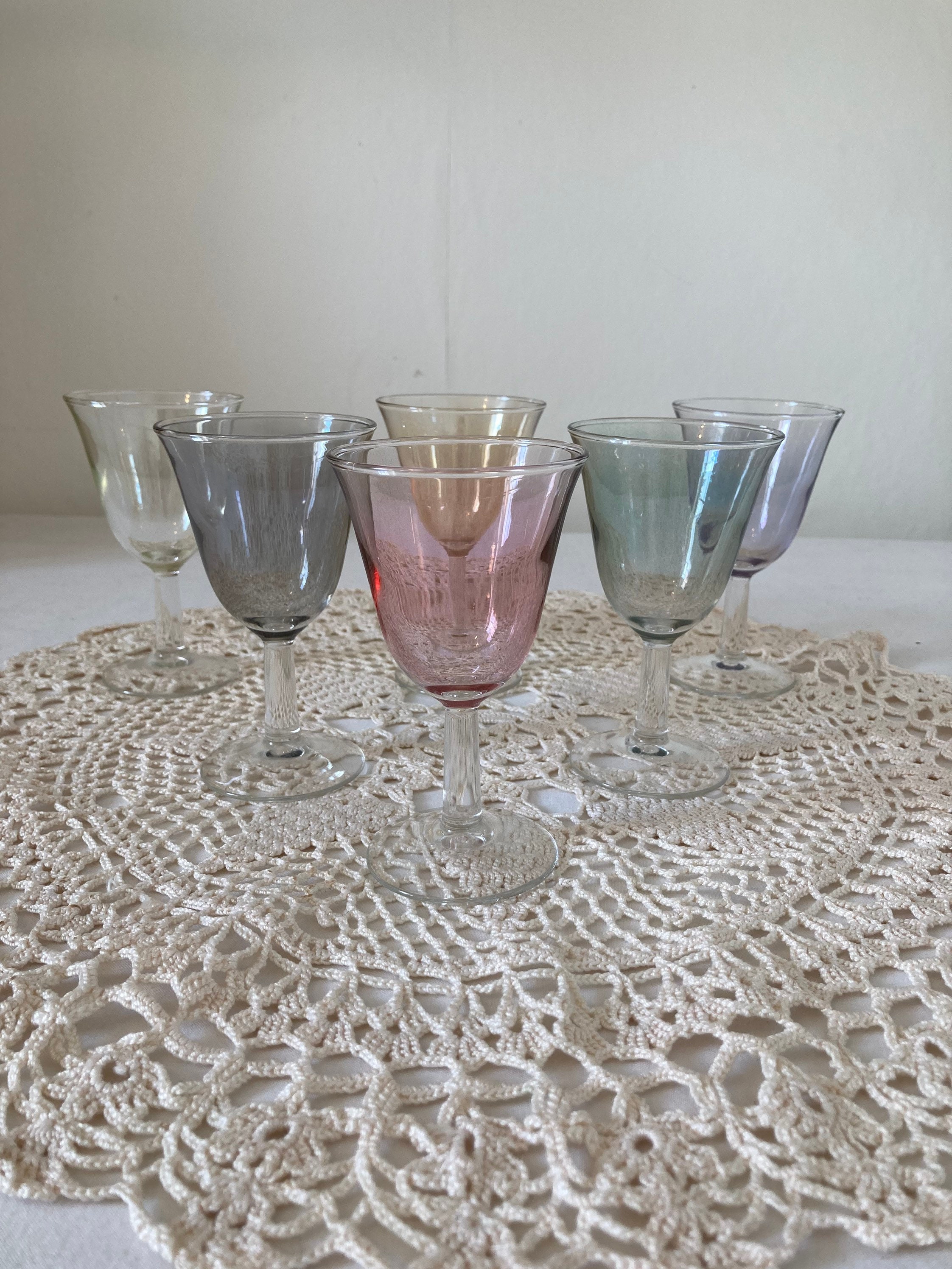 Rare Millésime Français Arcopal Harlequin Design Des Années 1970 Petit Vin Apéritif Dessert Verres à