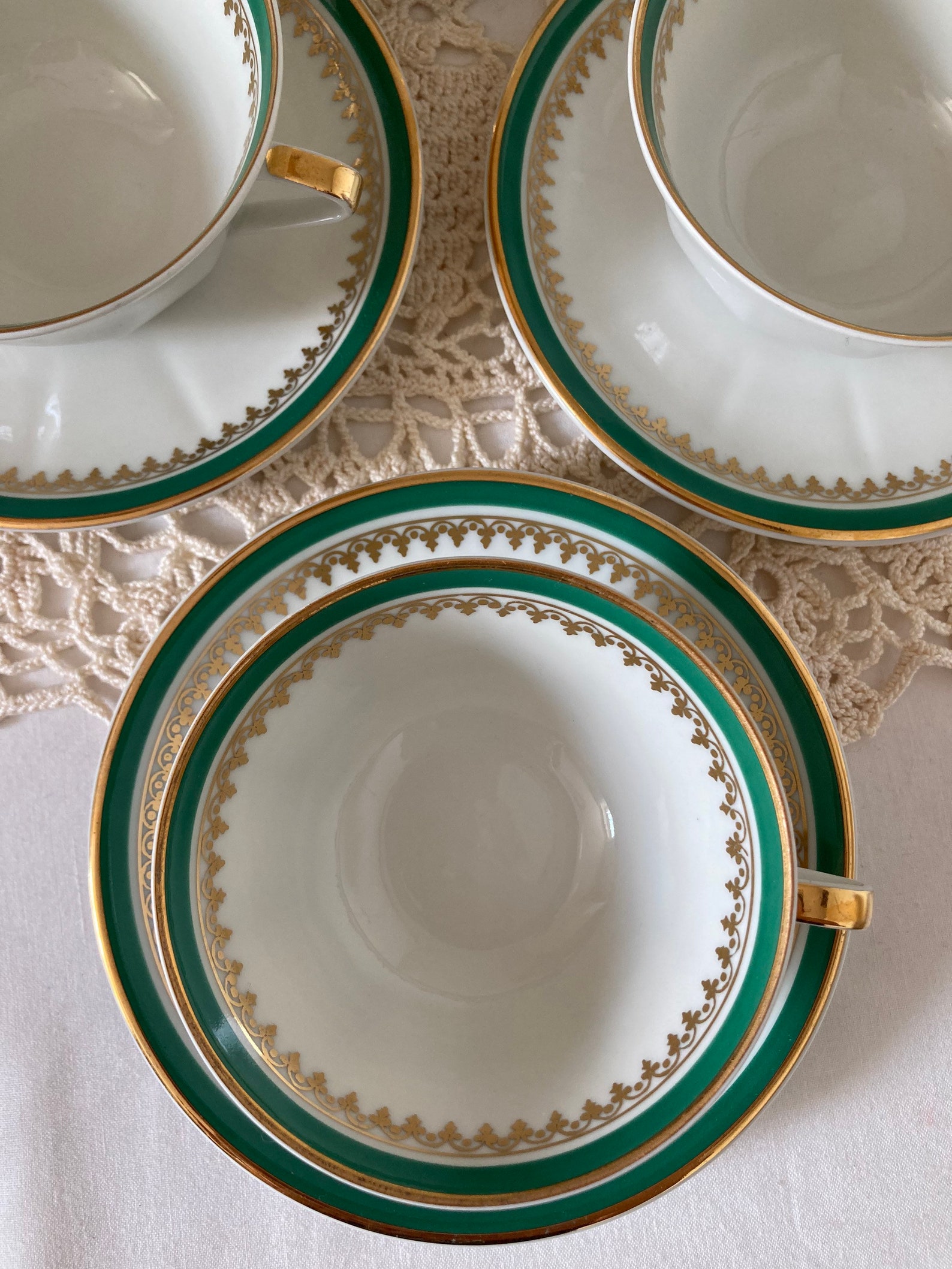 Stunning French Vintage Limoges Tea Set Green gold and White 6 Etsy