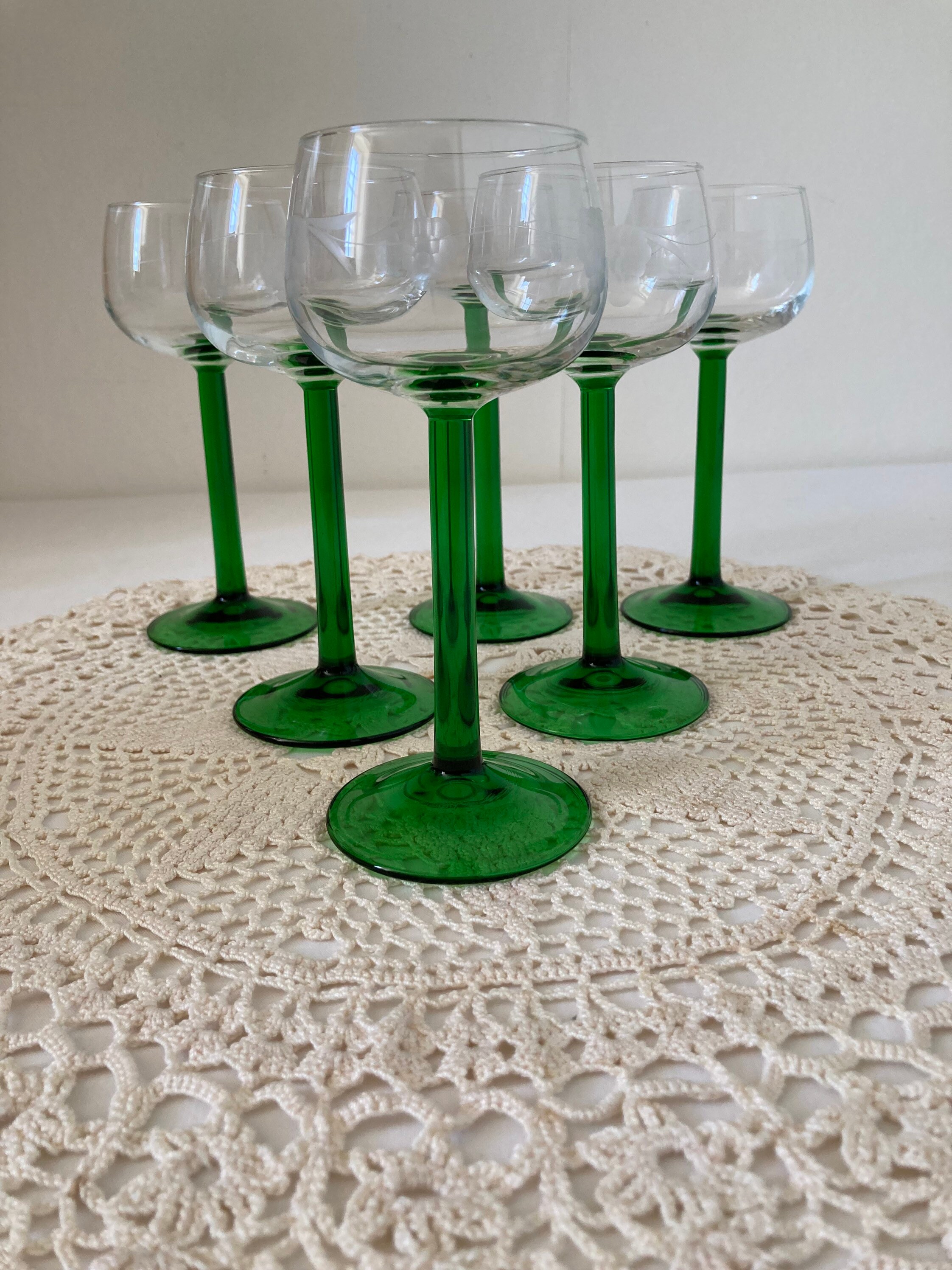 3 Cordial Liqueur Glasses Vintage Etched Clear Glass Grapes Leaves