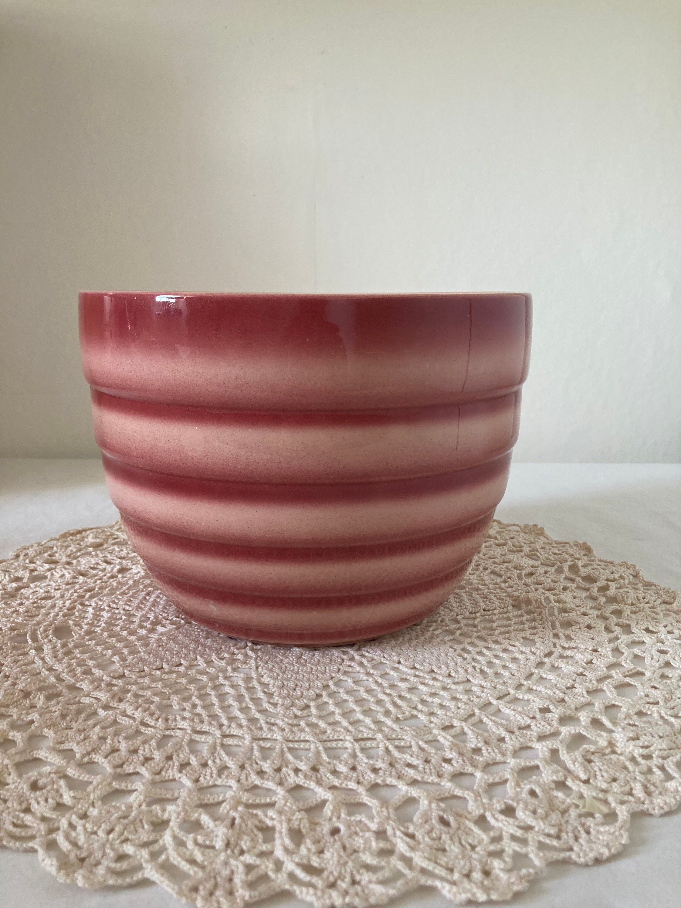 Fabulous Rare Français Vintage Sarreguemines Planter Plant Pot Pink Dip Glaçure Indoor Use 1950's