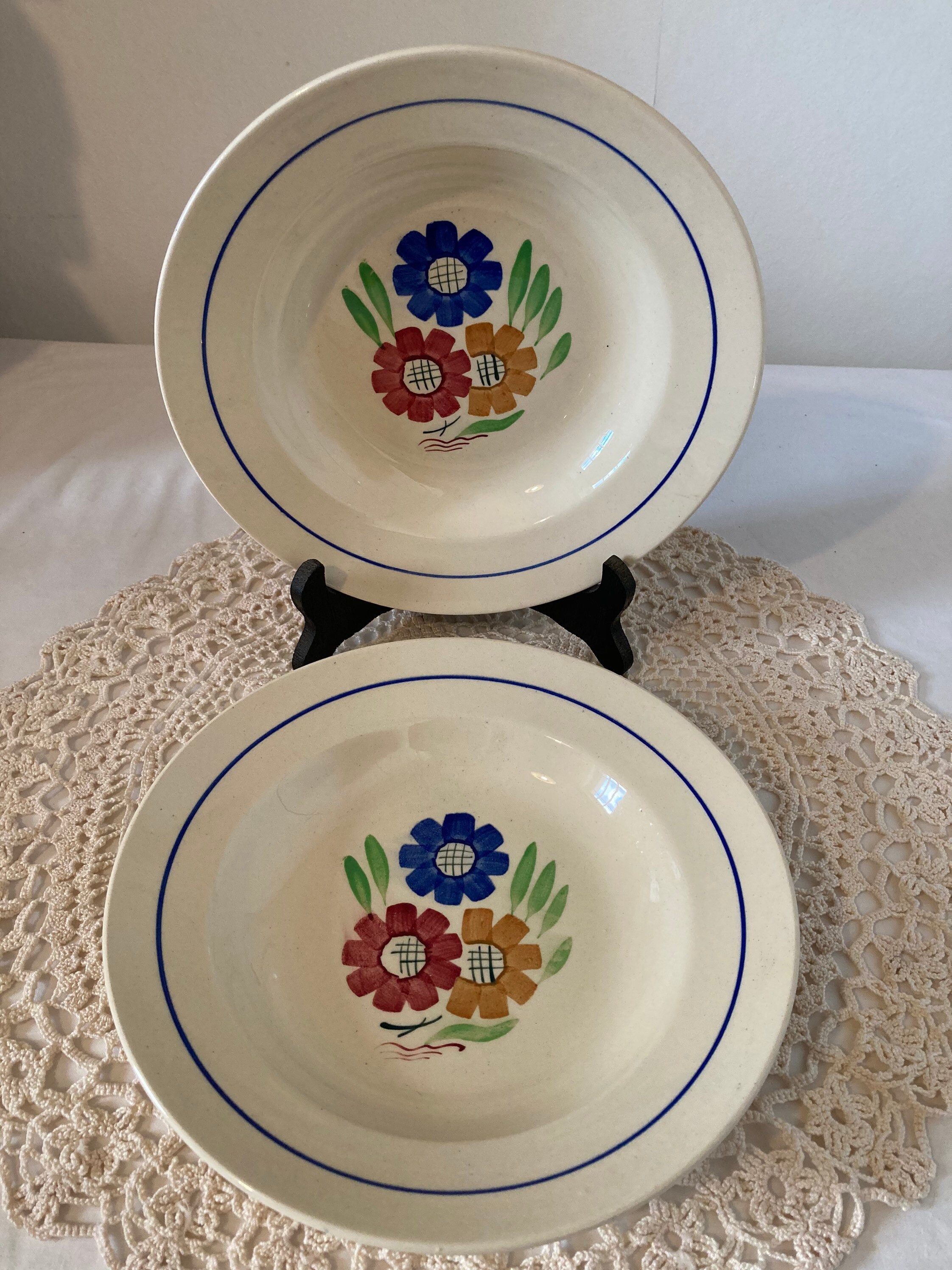 Paire de Français Vintage K G Luneville Agnes Hollow Plates Deep Dinner Buddha Bowl Peinture à La Ma