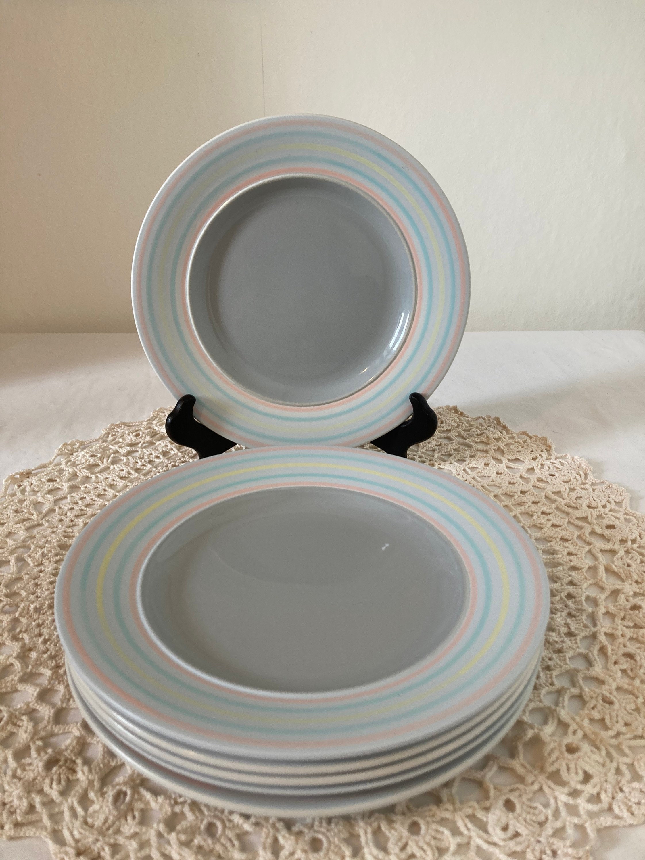 Merveilleux Français Salins Vintage Ensemble de 6 Assiettes à Lunch Assiettes Mid Century Pastel Col