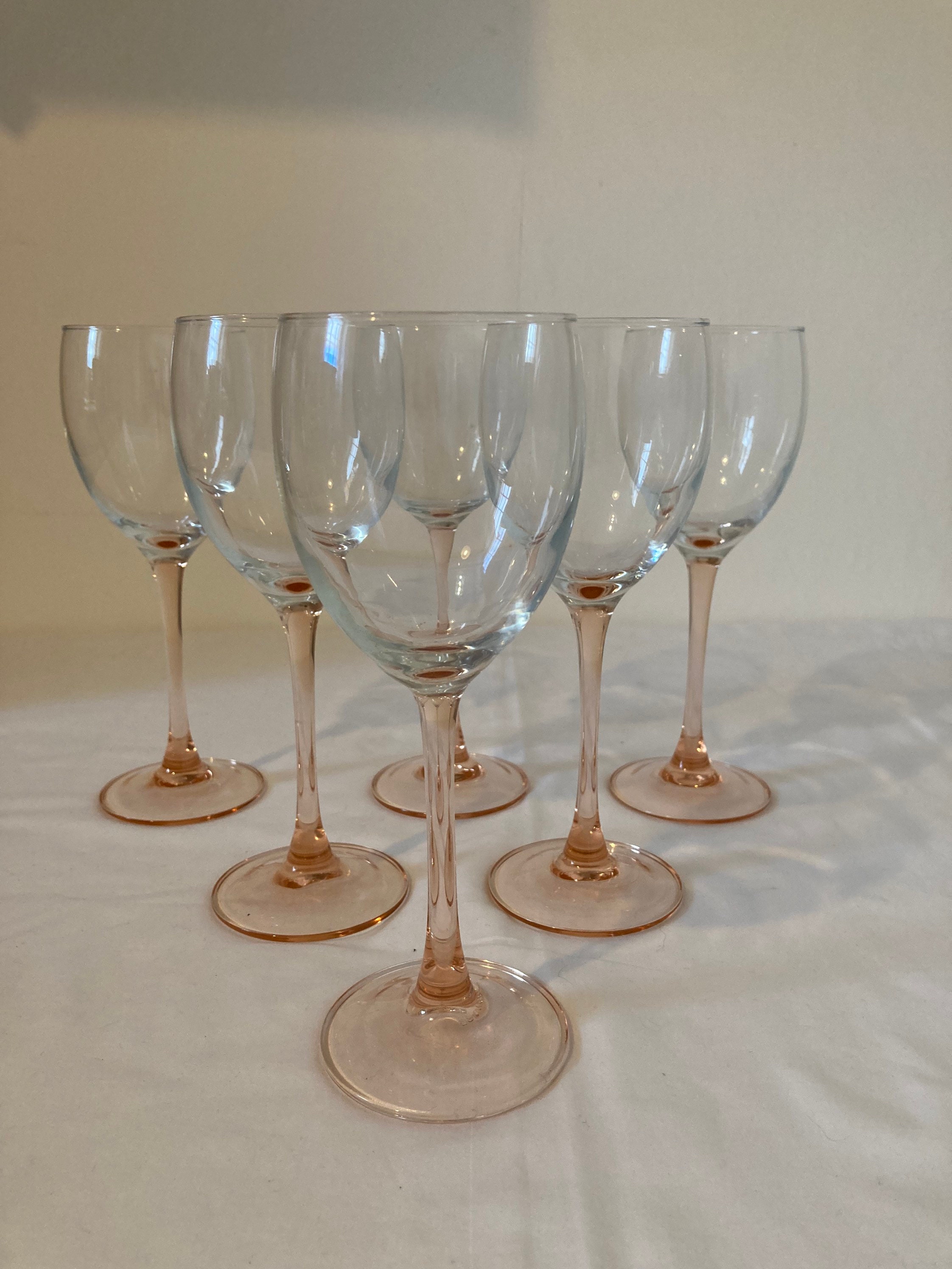 Élégant Rose Pink Stem Large Wine/Red Glasses Luminarc Français Millésime Des Années 1980