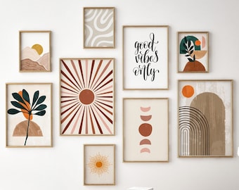 Boho Gallery Wall Set of 9 prints, Boho Wall Art Prints, Abstract Home Decor, Printable Wall Art