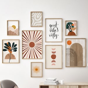 Boho Gallery Wall Set of 9 prints, Boho Wall Art Prints, Abstract Home Decor, Printable Wall Art image 1
