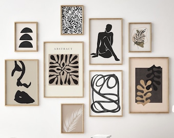Gallery Wall Set, Boho Neutral Set of 9 prints, Abstract Line Gallery Prints, Modern Printable Wall Art
