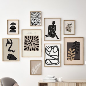 Gallery Wall Set, Boho Neutral Set of 9 prints, Abstract Line Gallery Prints, Modern Printable Wall Art