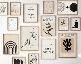 Abstract Gallery wall set of 15 prints, boho neutral print bundle, mega bundle, digital download, printable wall art
