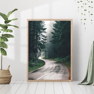 Forest Road Print, Fichten Fotografie, Natur Wandkunst, dunkle Waldlandschaften Poster, nordische druckbare Wandkunst
