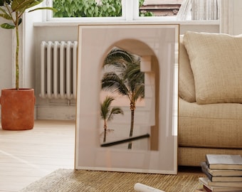 Neutraler Palmen Druck, Sommer tropische Fotografie, tropisches Hotel Blick digitales Poster, druckbare Wandkunst