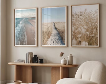 Boho Coastal Prints Set of 3, Neutral Beach Photography, Printable Wall Art