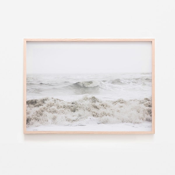 Muted Ocean Waves Print, Pastel Ocean Photography, Earthy Tones Coastal Print, Minimalist Beach Art, Printable Wall Art